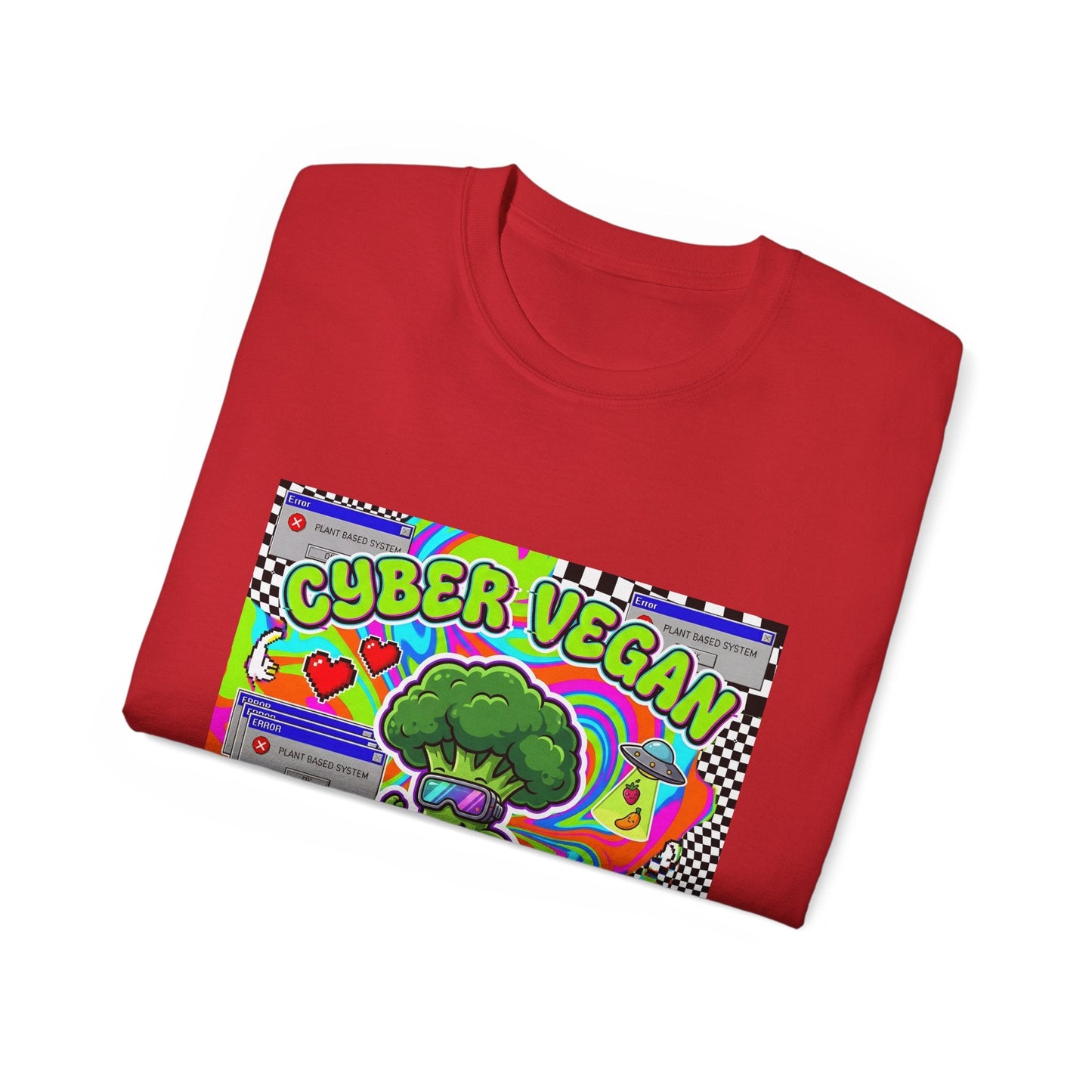 Cyber Vegan Tee — "Future Is Green" Neon Broccoli Skate Graphic - PrintsyNook