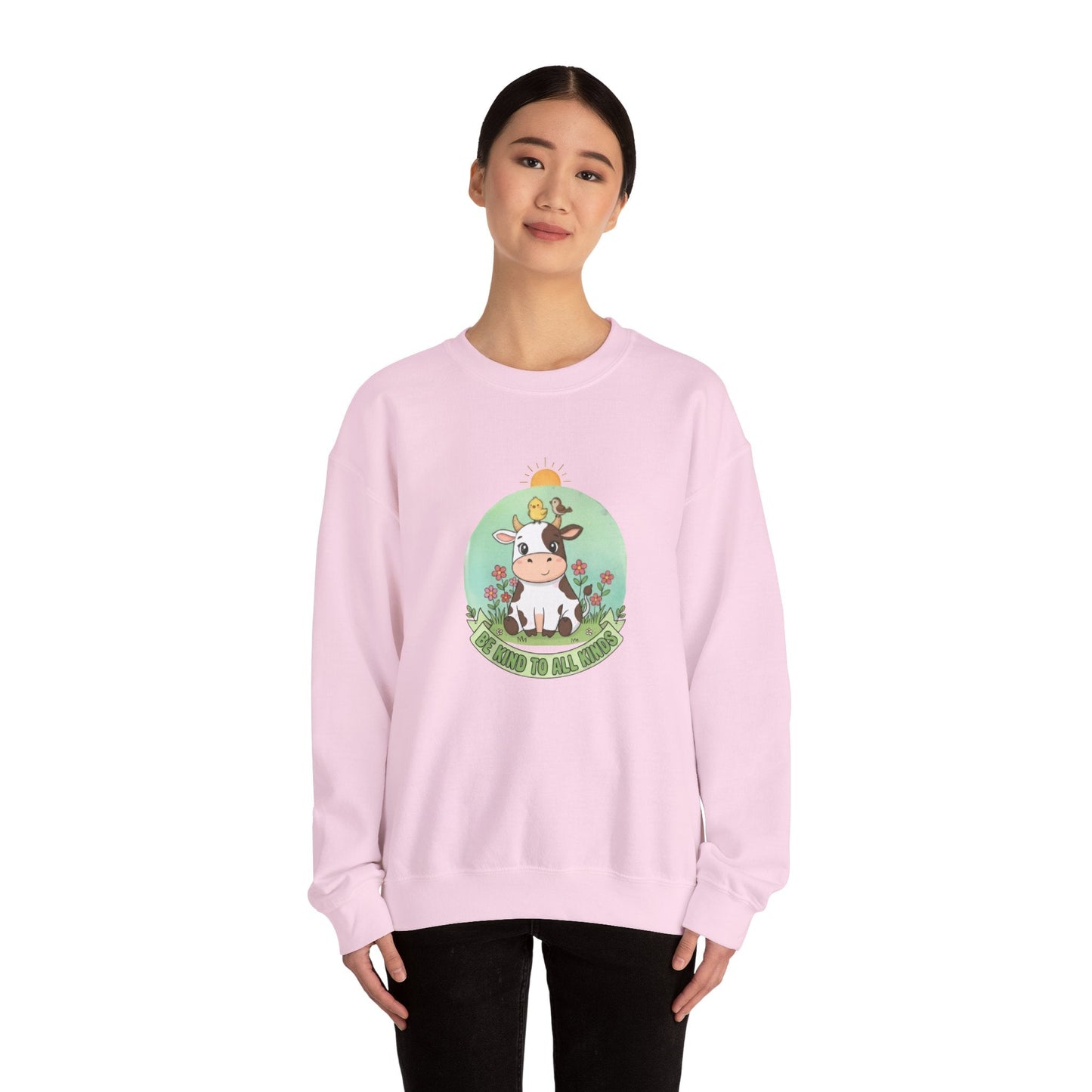 Cow & Chick Vegan Merch Sweatshirt — Cute Cow Graphic Crewneck - PrintsyNook