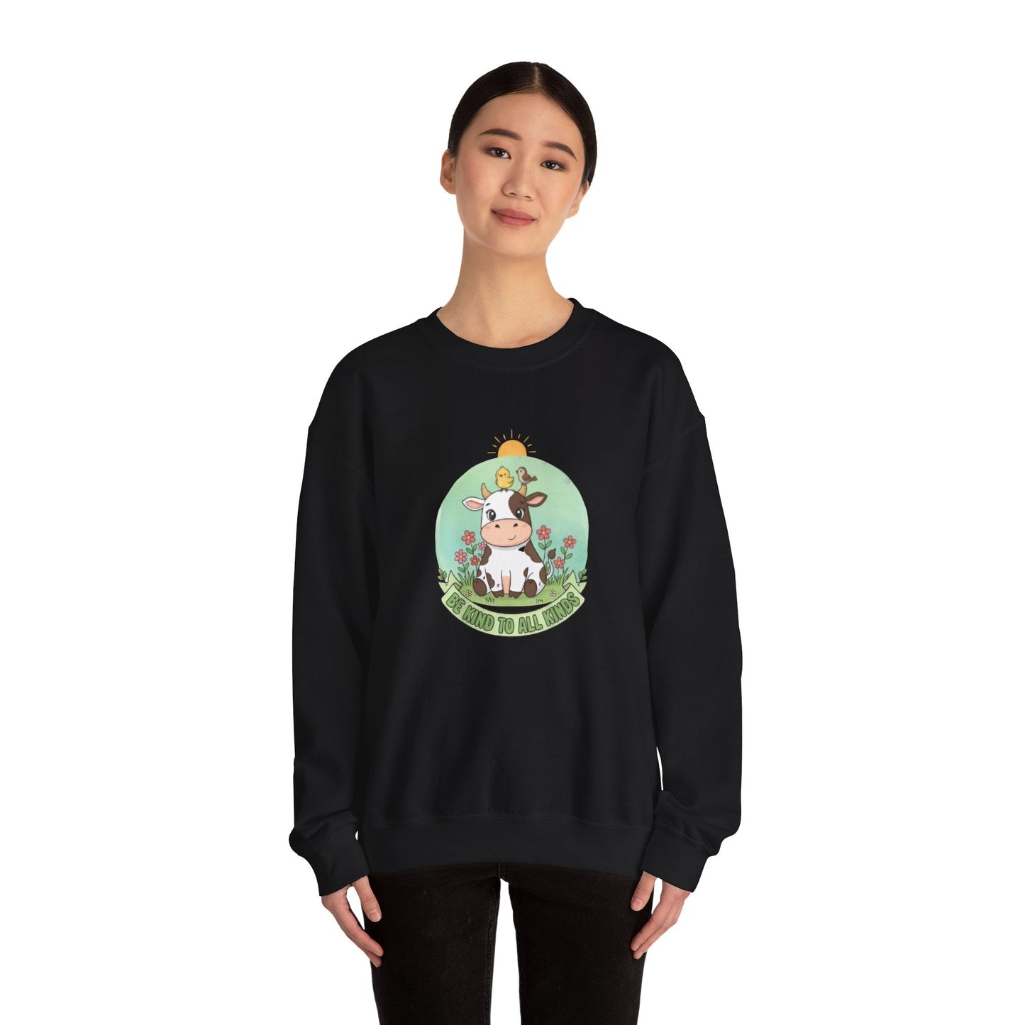 Cow & Chick Vegan Merch Sweatshirt — Cute Cow Graphic Crewneck - PrintsyNook