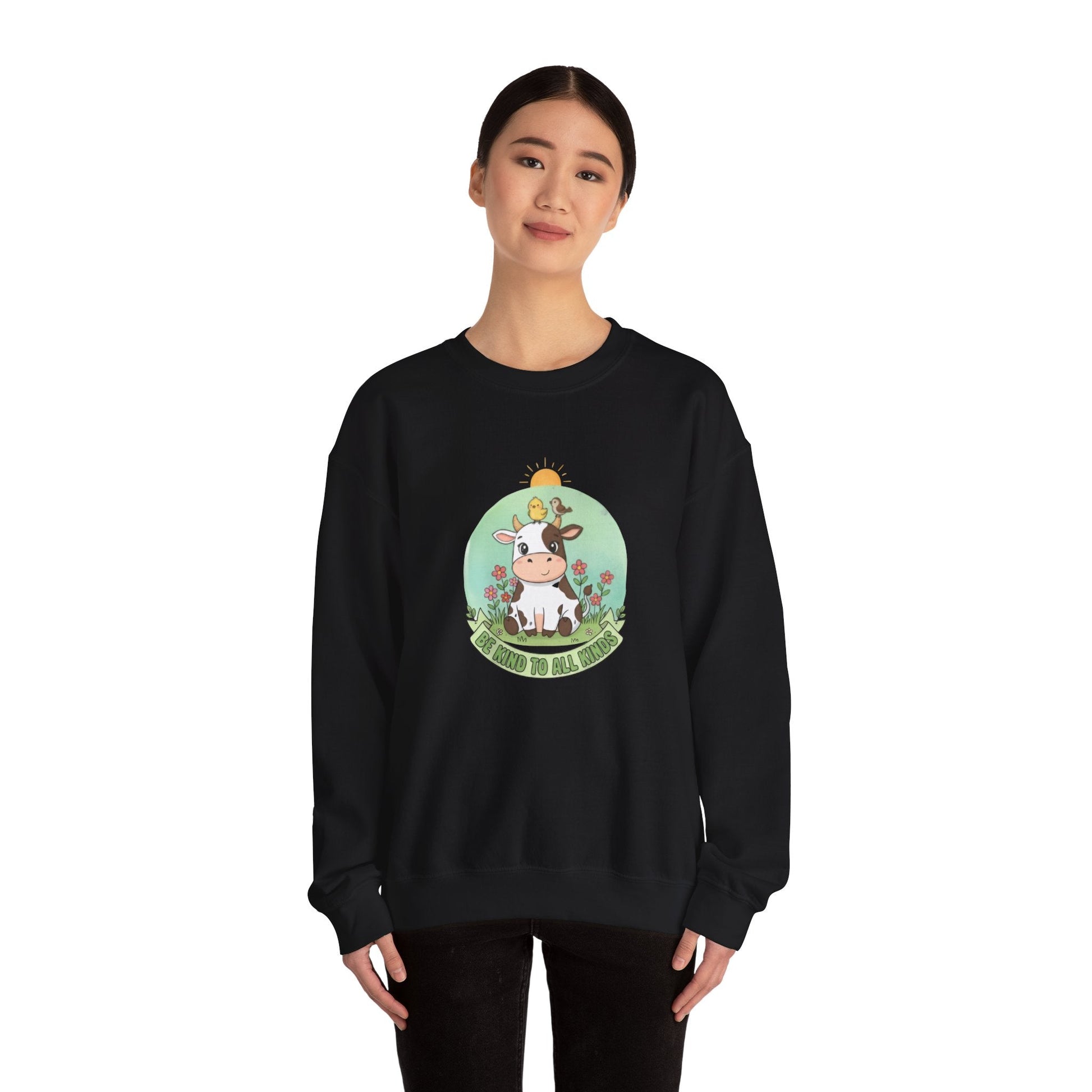 Cow & Chick Vegan Merch Sweatshirt — Cute Cow Graphic Crewneck - PrintsyNook