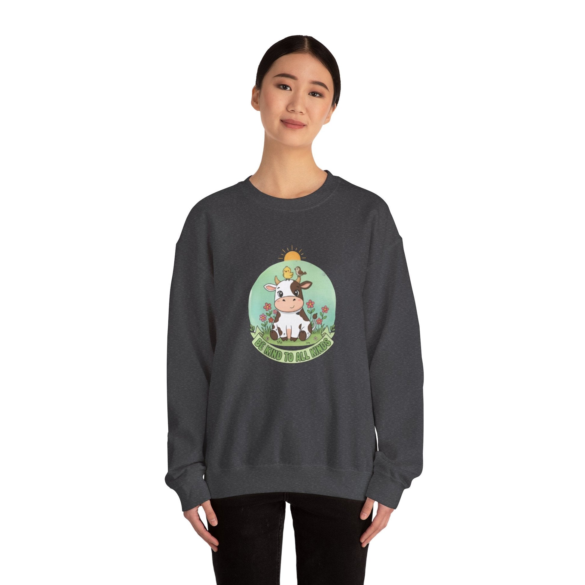 Cow & Chick Vegan Merch Sweatshirt — Cute Cow Graphic Crewneck - PrintsyNook