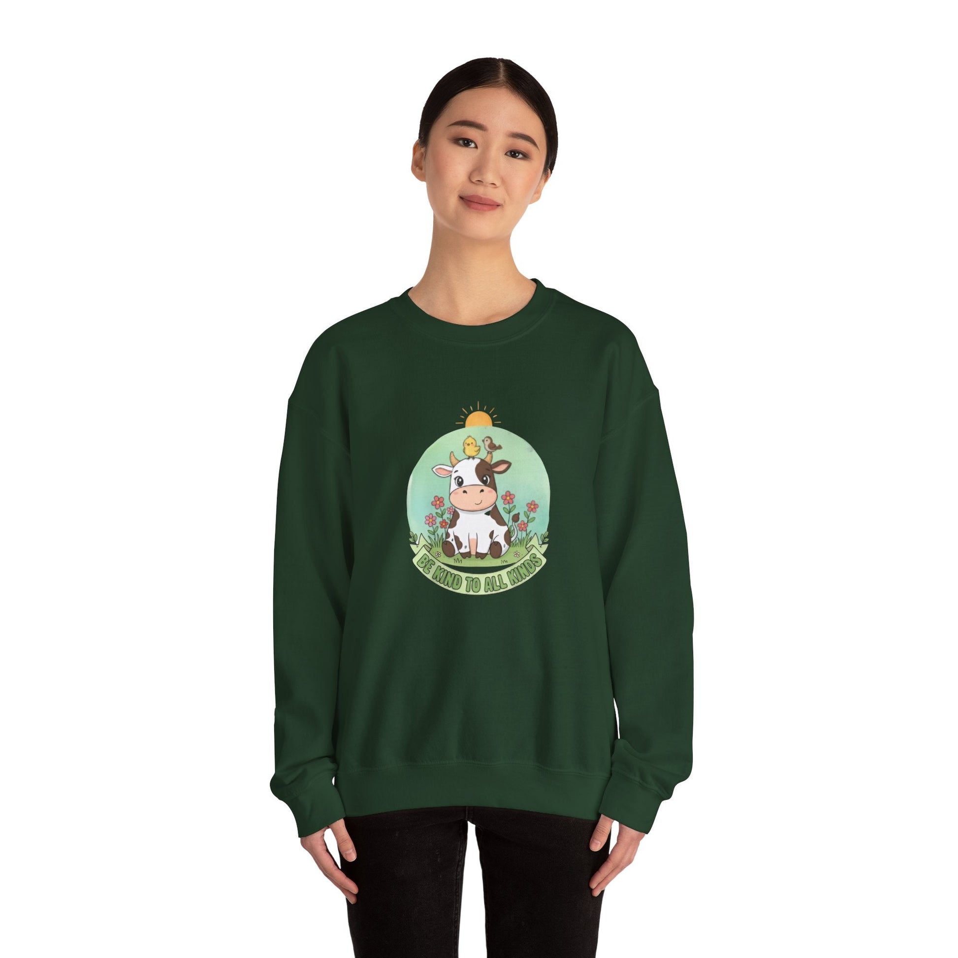 Cow & Chick Vegan Merch Sweatshirt — Cute Cow Graphic Crewneck - PrintsyNook