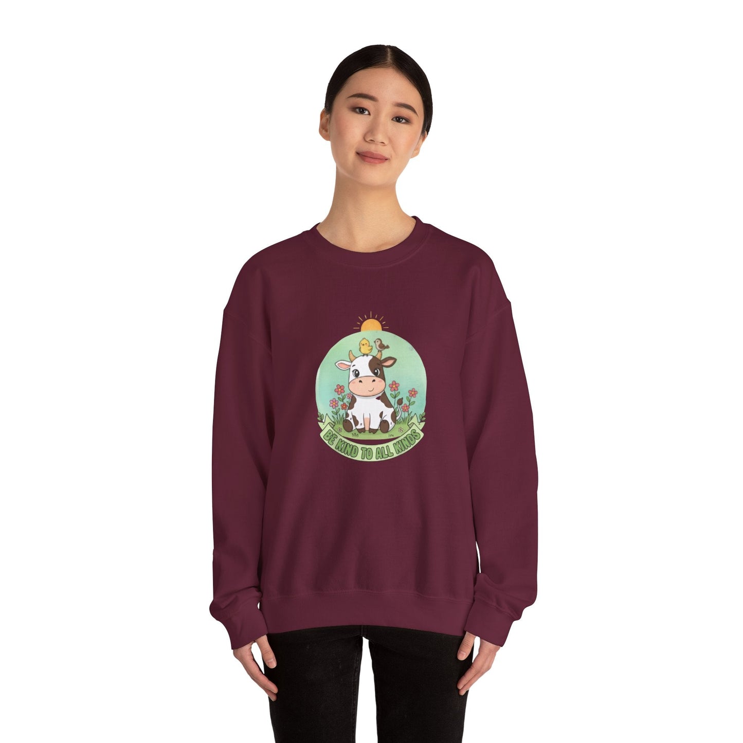 Cow & Chick Vegan Merch Sweatshirt — Cute Cow Graphic Crewneck - PrintsyNook