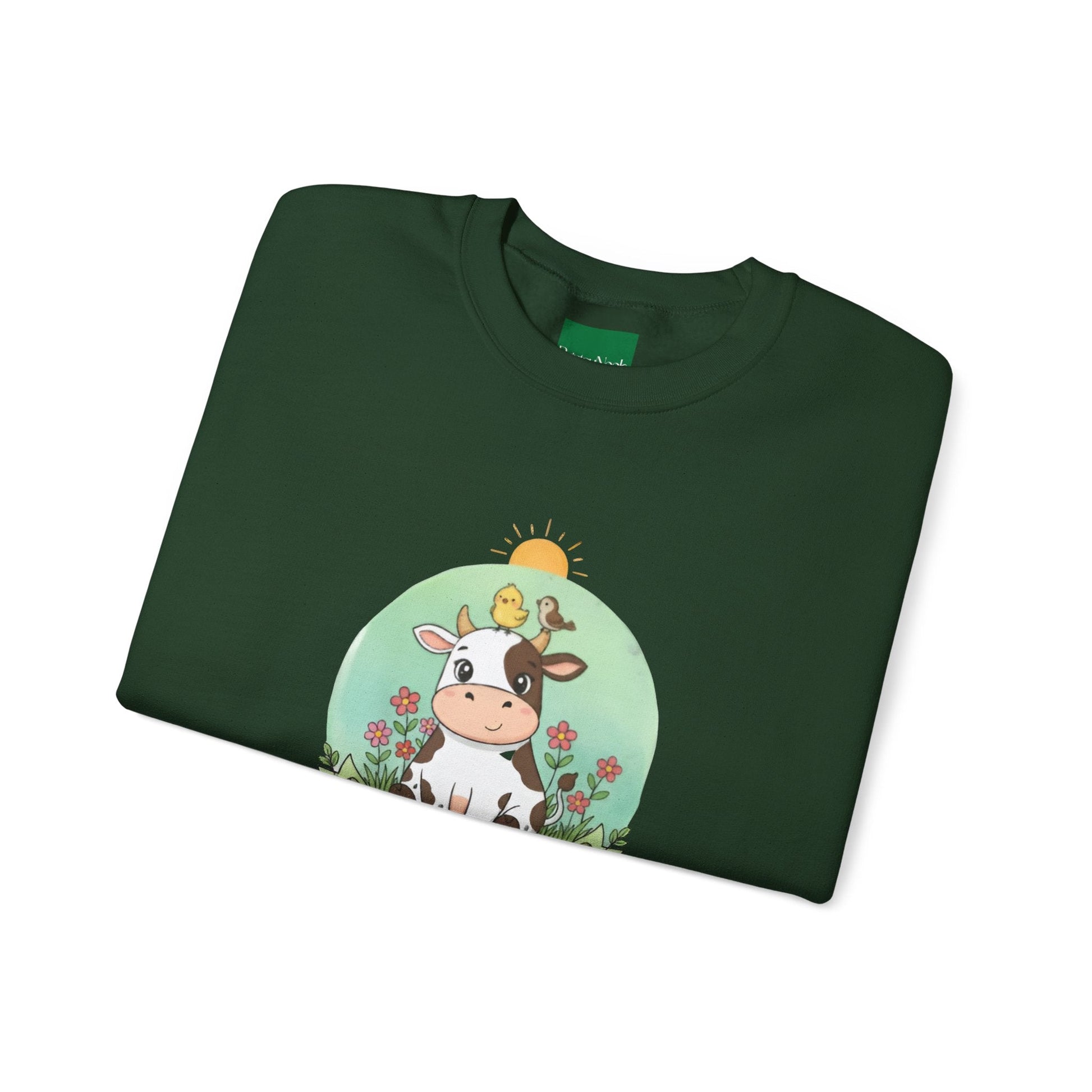 Cow & Chick Vegan Merch Sweatshirt — Cute Cow Graphic Crewneck - PrintsyNook