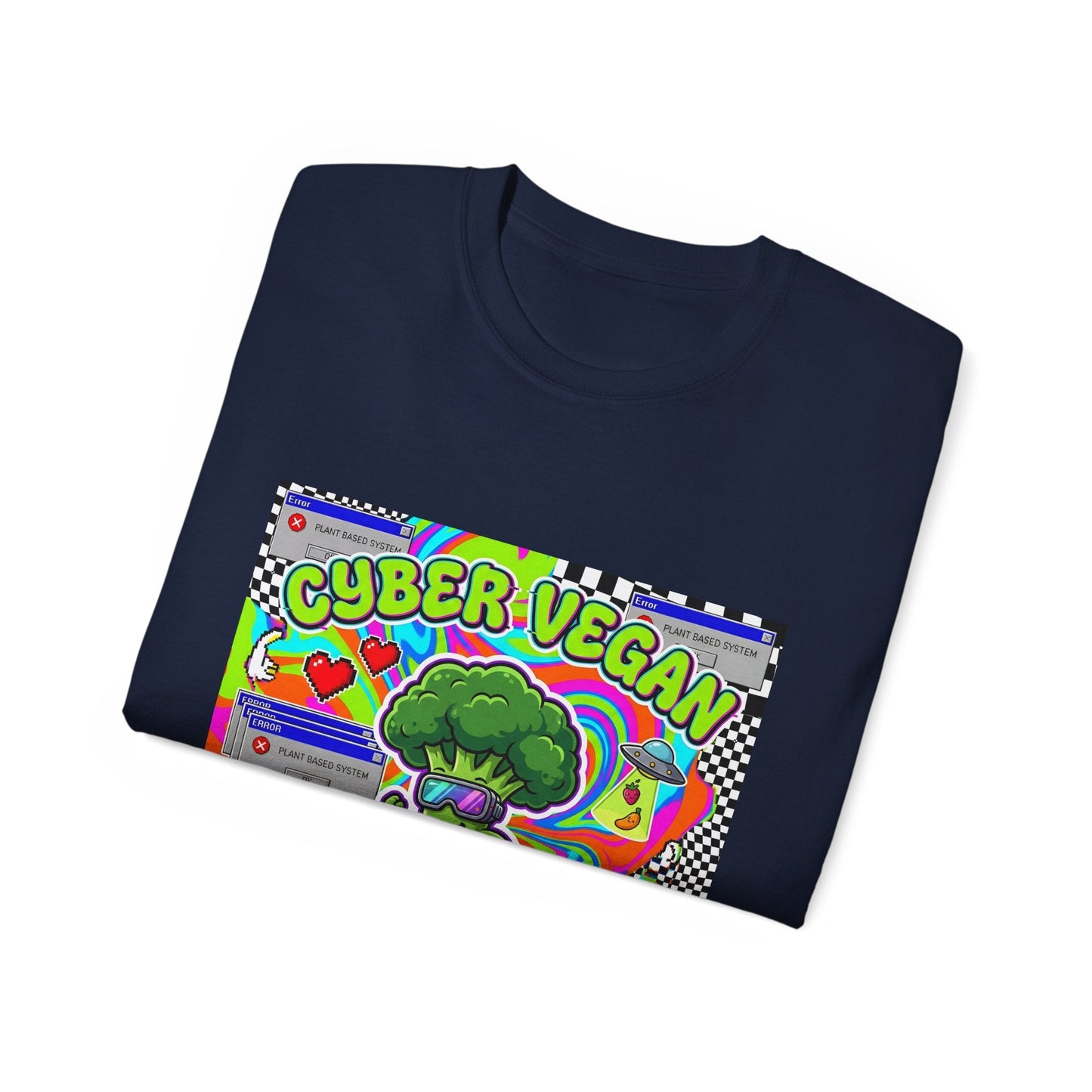 Cyber Vegan Tee — "Future Is Green" Neon Broccoli Skate Graphic - PrintsyNook