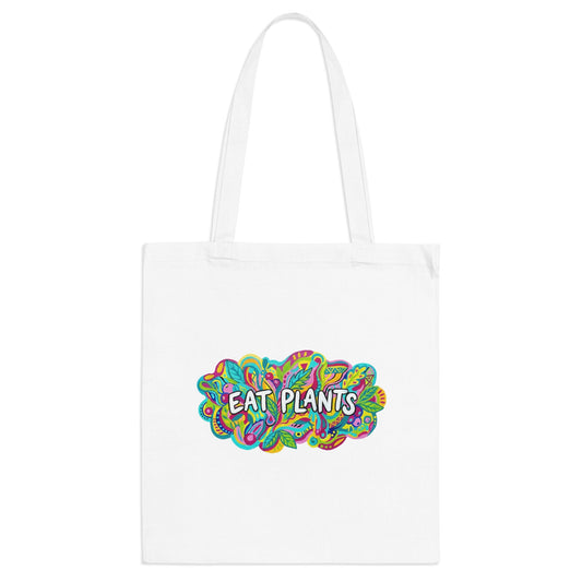Eat Plants Colorful Tote Bag — Vegan Grocery & Market Shopper - PrintsyNook