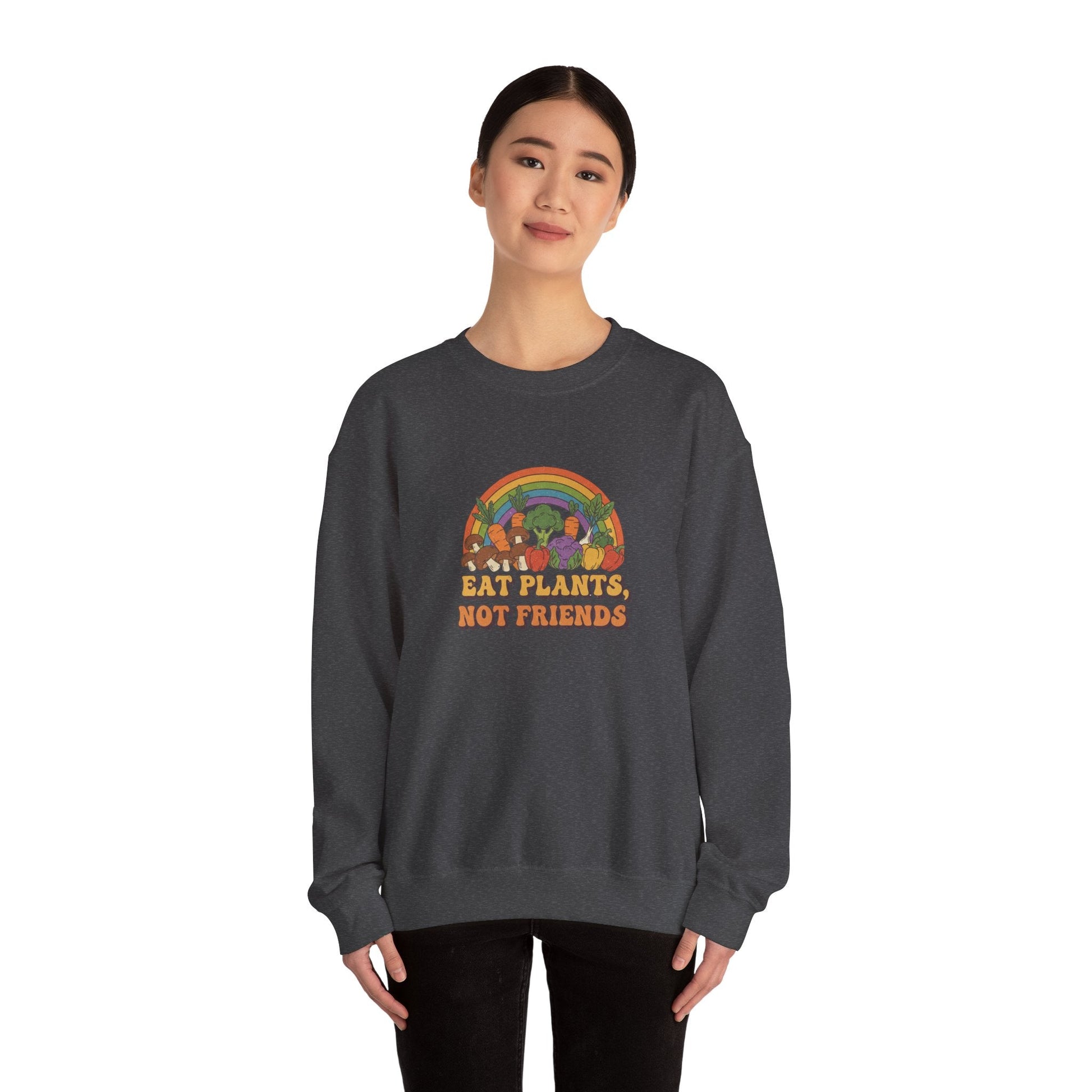 Eat Plants Not Friends Sweatshirt - Retro Rainbow Vegan Crewneck - PrintsyNook