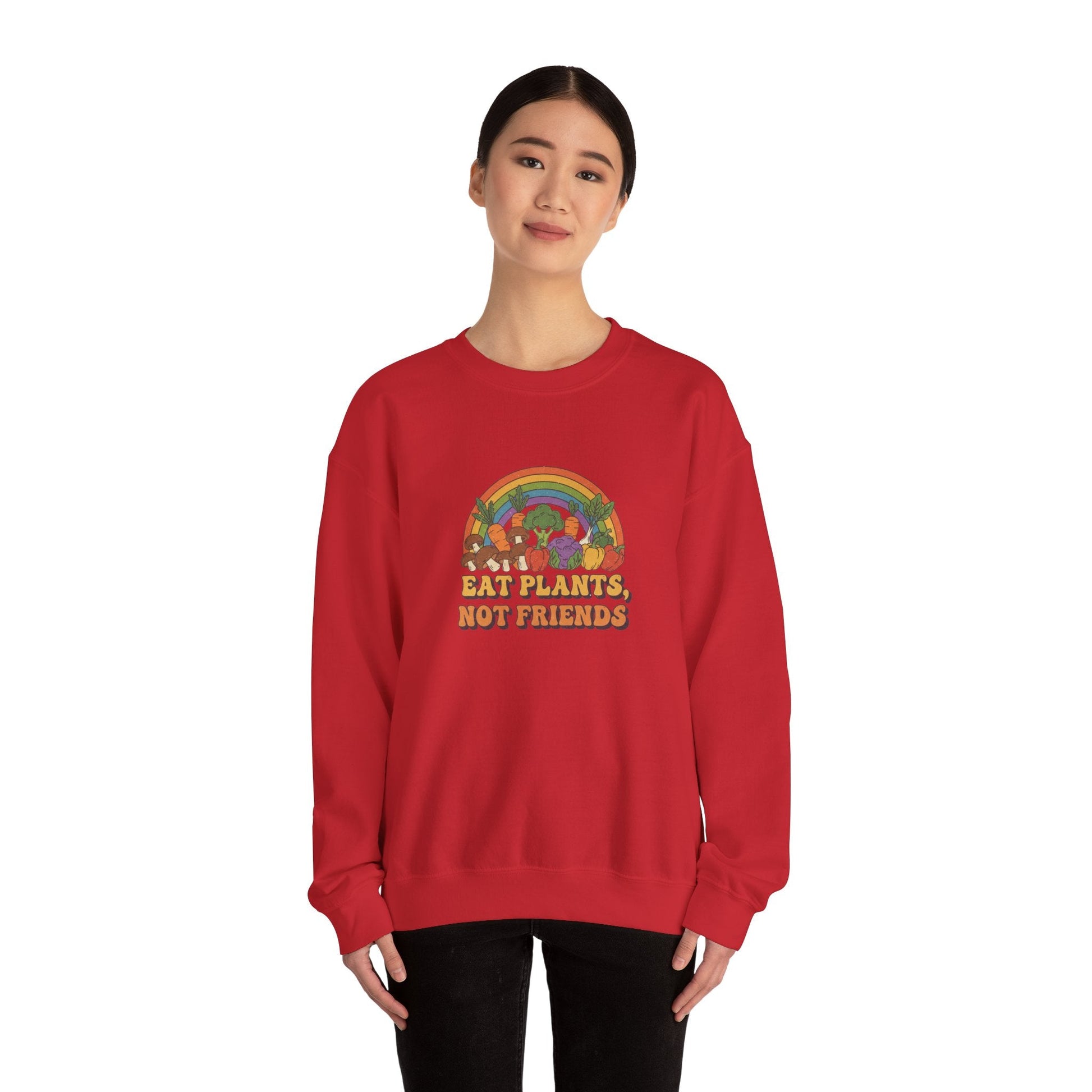 Eat Plants Not Friends Sweatshirt - Retro Rainbow Vegan Crewneck - PrintsyNook
