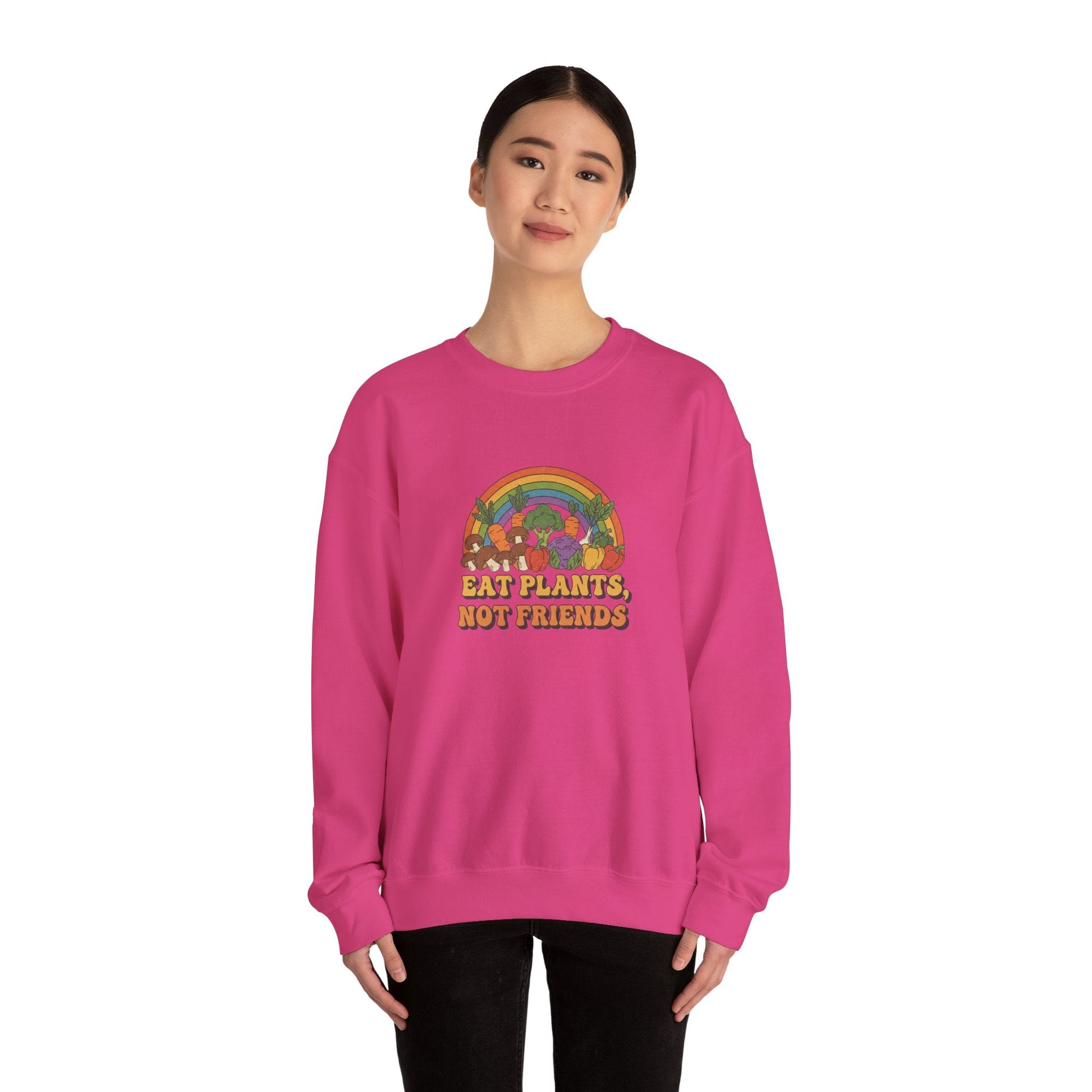 Eat Plants Not Friends Sweatshirt - Retro Rainbow Vegan Crewneck - PrintsyNook