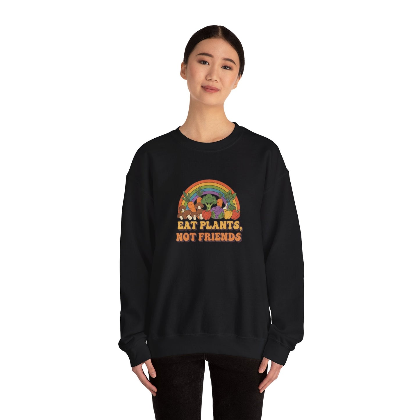 Eat Plants Not Friends Sweatshirt - Retro Rainbow Vegan Crewneck - PrintsyNook