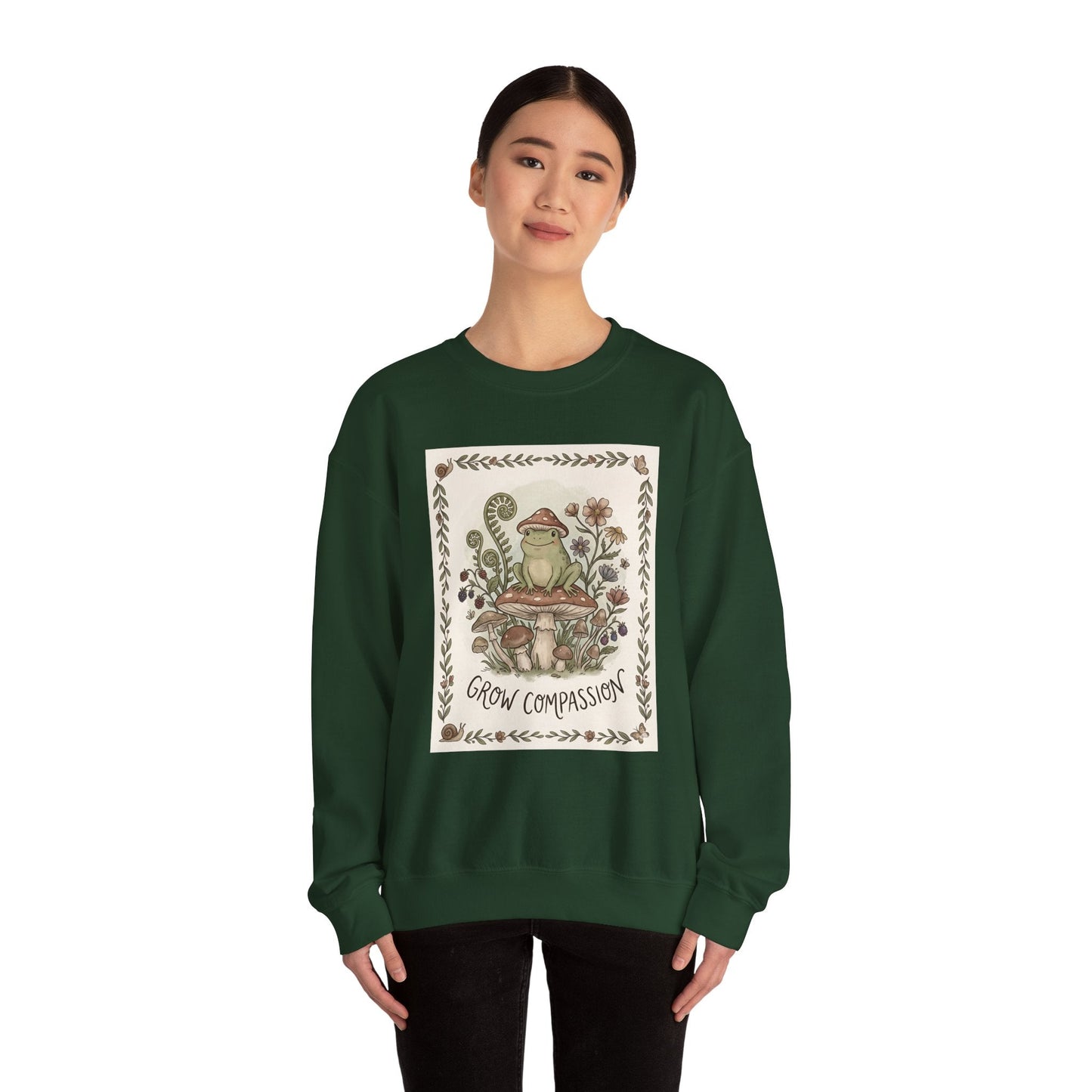 Grow Compassion Frog Sweatshirt — Plant - Based Pride Pullover - PrintsyNook