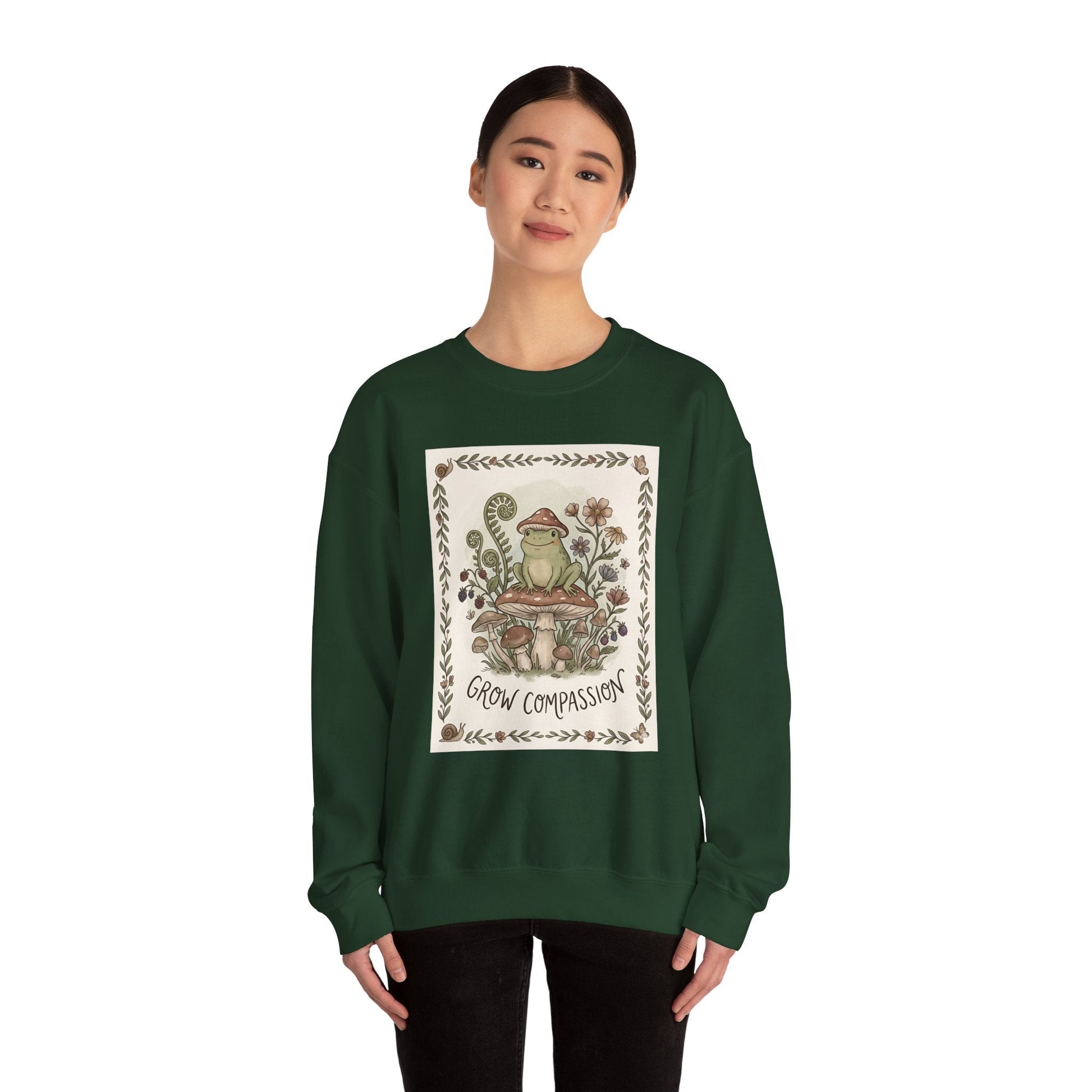 Grow Compassion Frog Sweatshirt — Plant - Based Pride Pullover - PrintsyNook