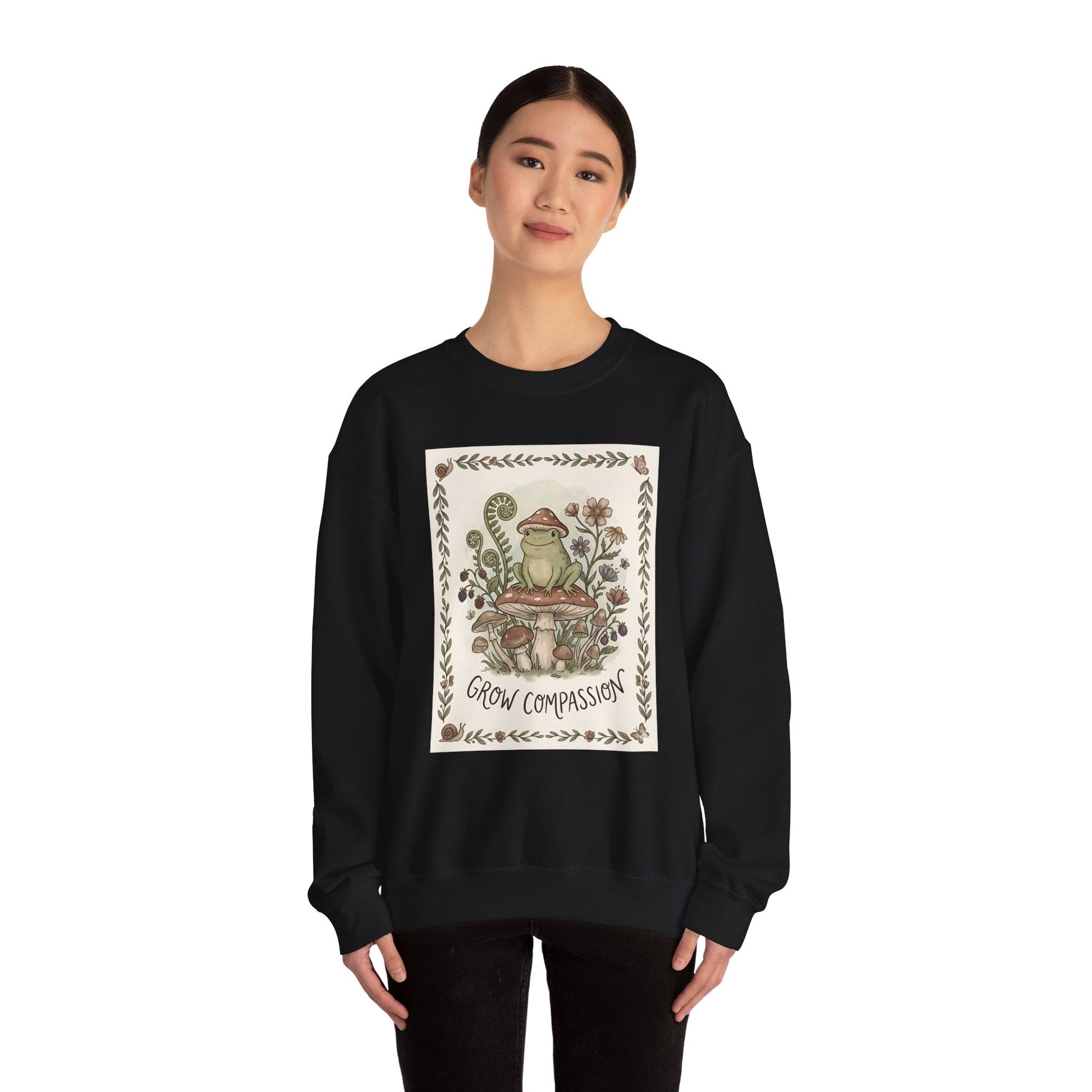 Grow Compassion Frog Sweatshirt — Plant - Based Pride Pullover - PrintsyNook