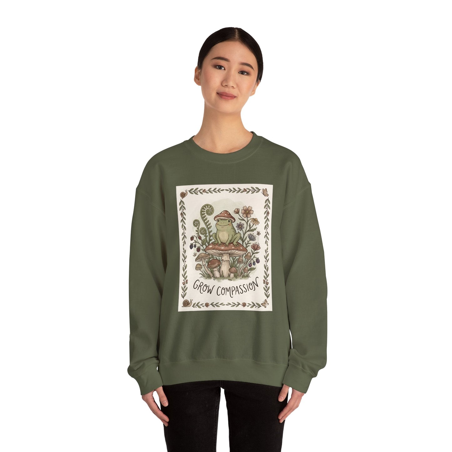 Grow Compassion Frog Sweatshirt — Plant - Based Pride Pullover - PrintsyNook