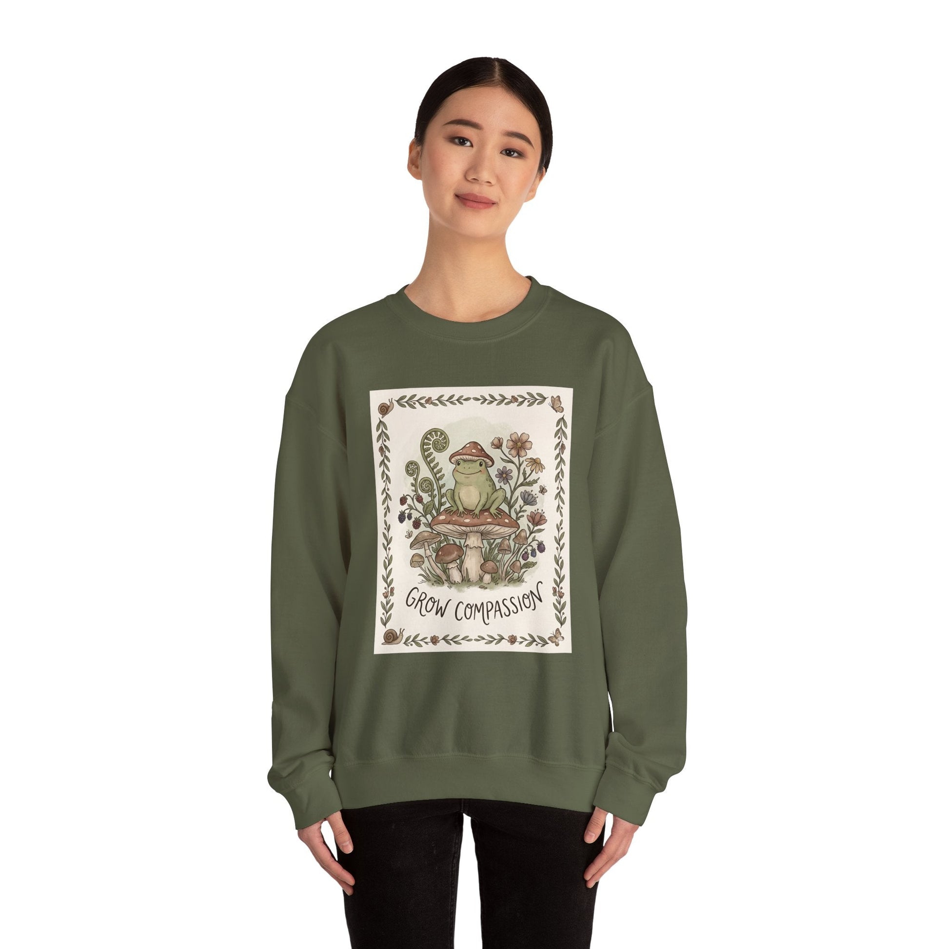 Grow Compassion Frog Sweatshirt — Plant - Based Pride Pullover - PrintsyNook