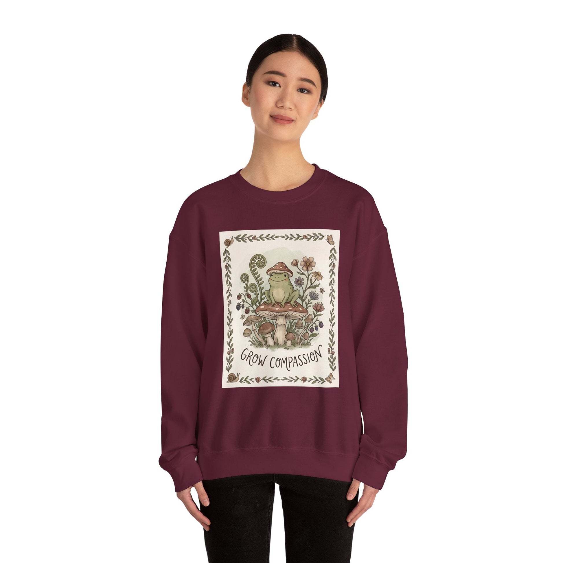 Grow Compassion Frog Sweatshirt — Plant - Based Pride Pullover - PrintsyNook