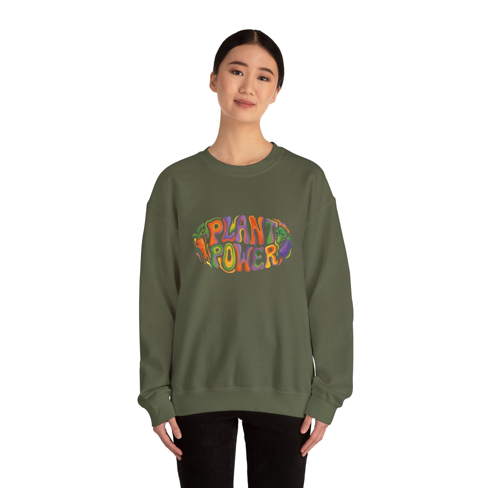 Plant Power Crewneck Sweatshirt — Retro Veggie Graphic Sweatshirt - PrintsyNook