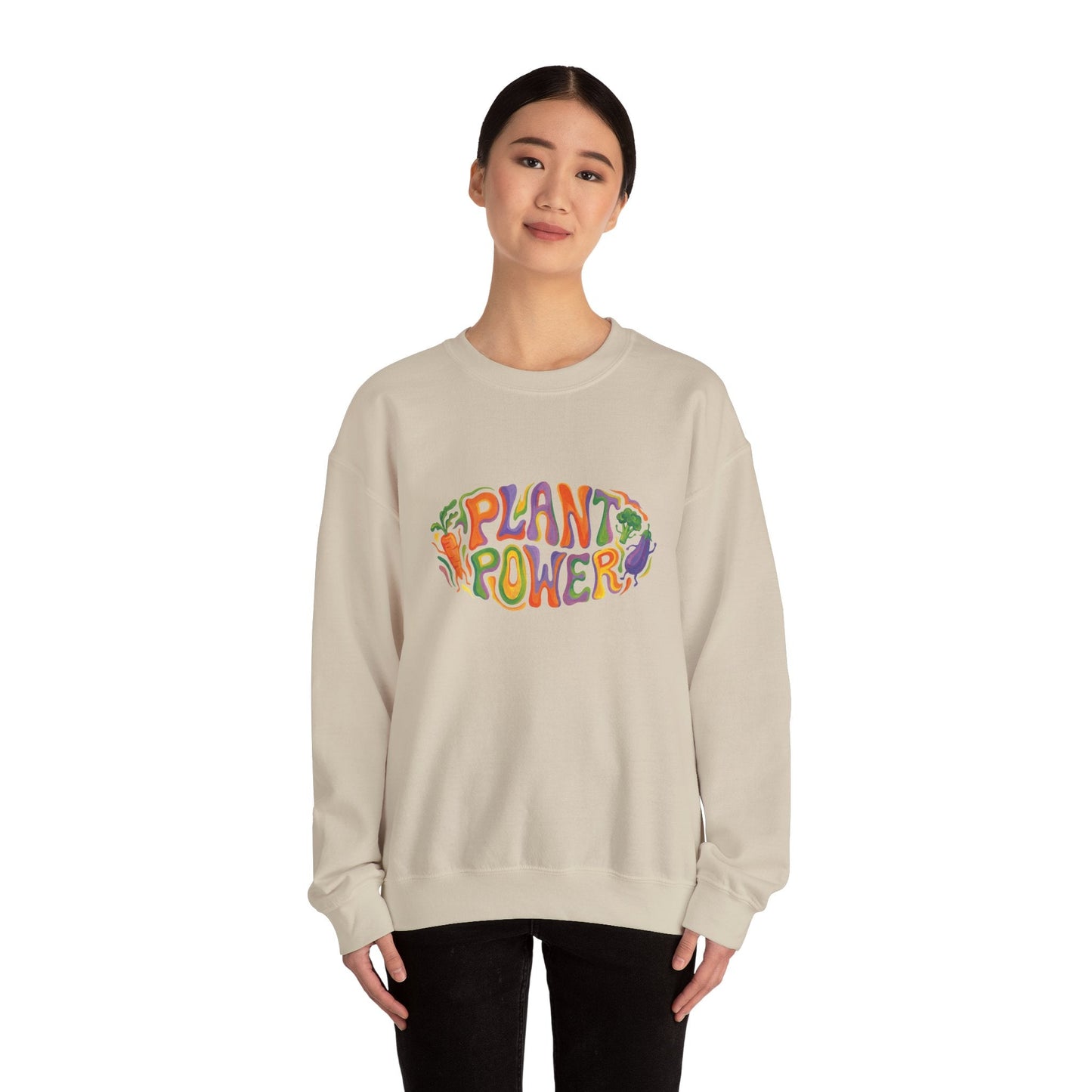 Plant Power Crewneck Sweatshirt — Retro Veggie Graphic Sweatshirt - PrintsyNook