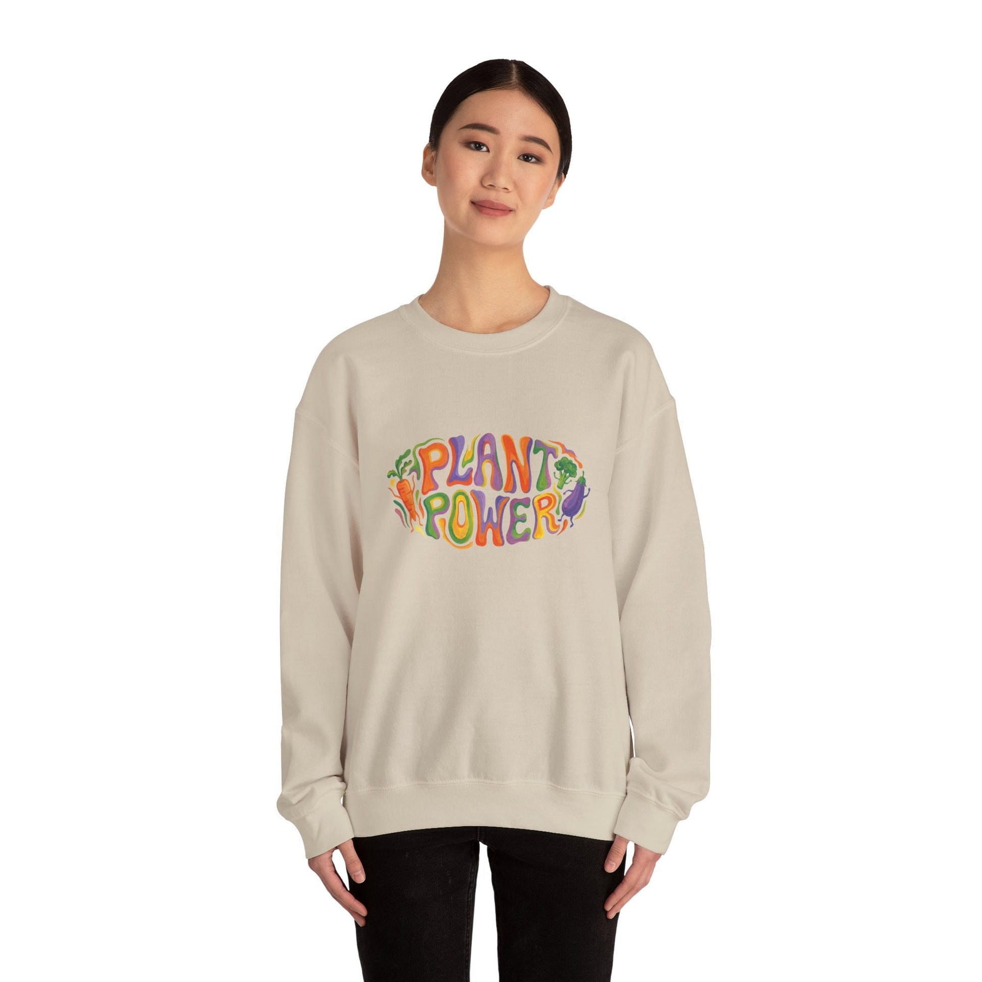 Plant Power Crewneck Sweatshirt — Retro Veggie Graphic Sweatshirt - PrintsyNook