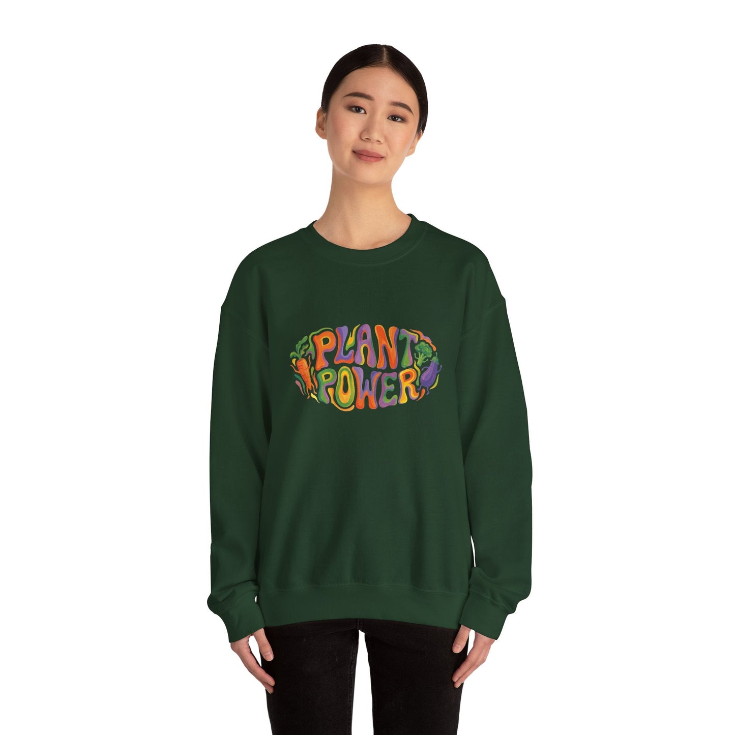 Plant Power Crewneck Sweatshirt — Retro Veggie Graphic Sweatshirt - PrintsyNook