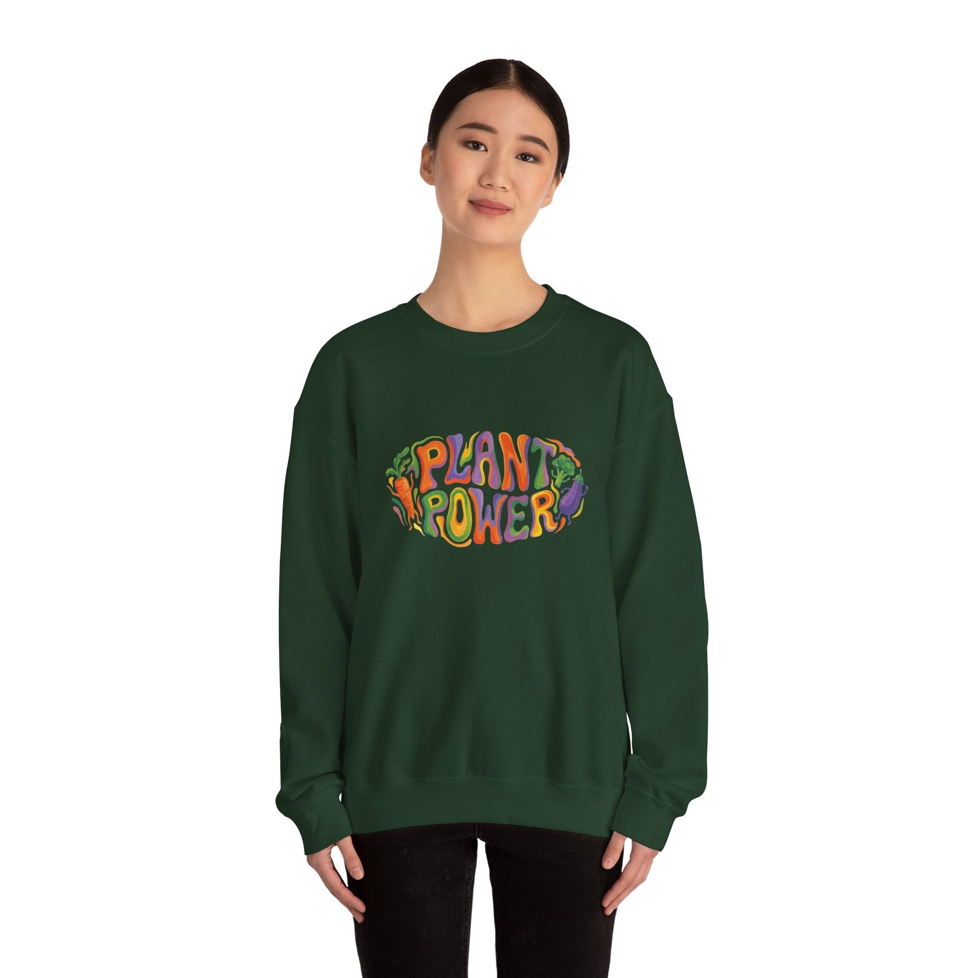 Plant Power Crewneck Sweatshirt — Retro Veggie Graphic Sweatshirt - PrintsyNook
