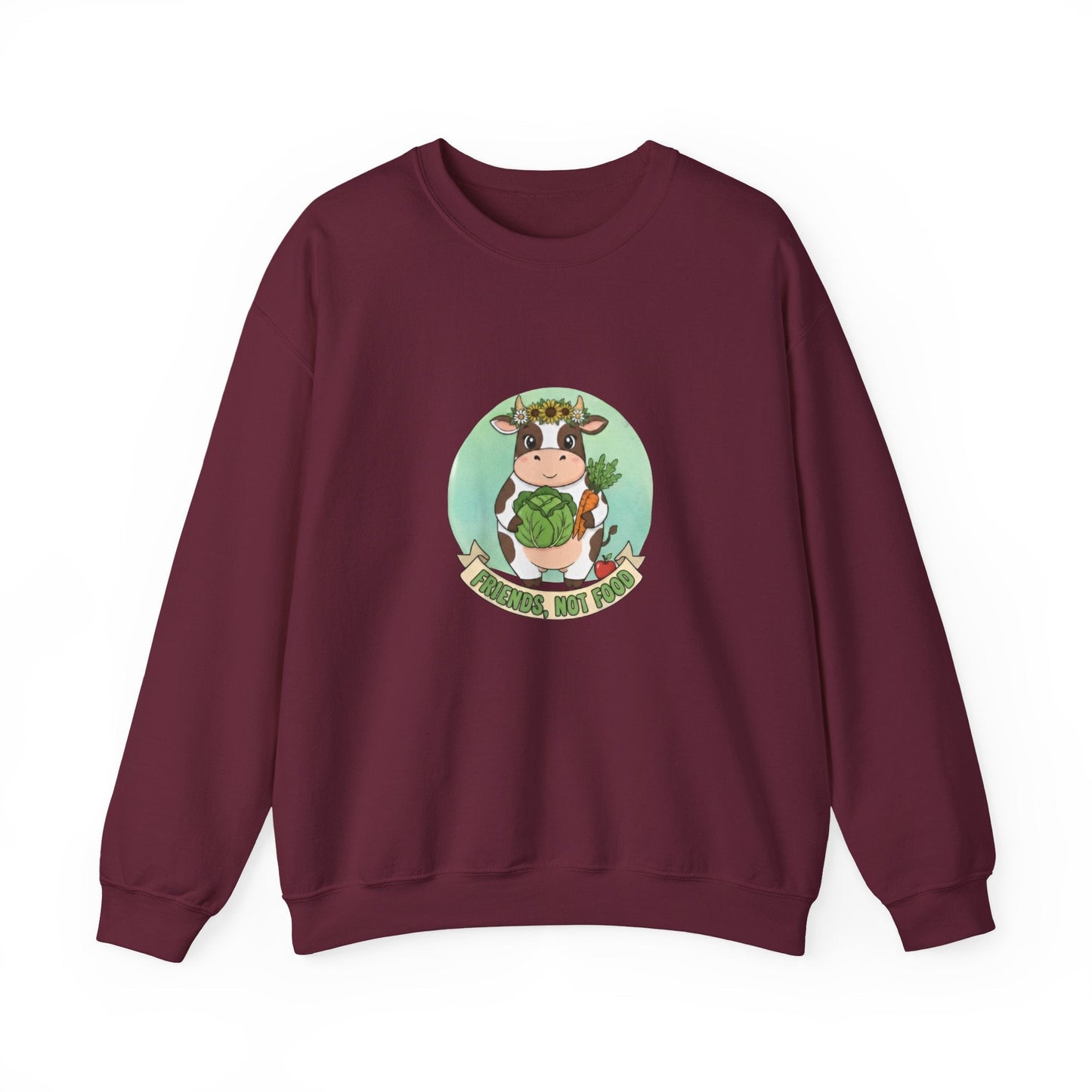Vegan Cow Crewneck Sweatshirt — Cute Plant - Based Animal Rights Tee - PrintsyNook