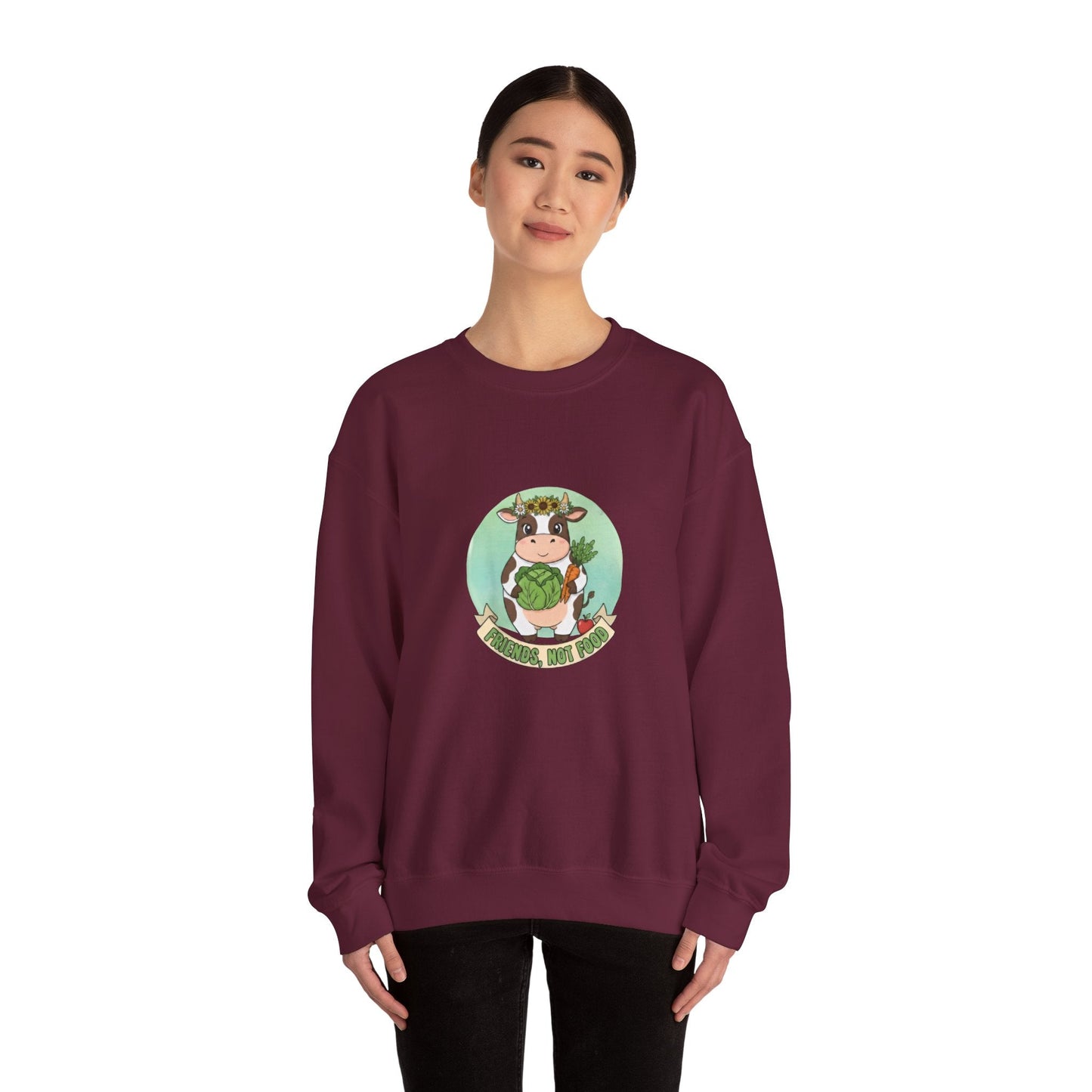 Vegan Cow Crewneck Sweatshirt — Cute Plant - Based Animal Rights Tee - PrintsyNook