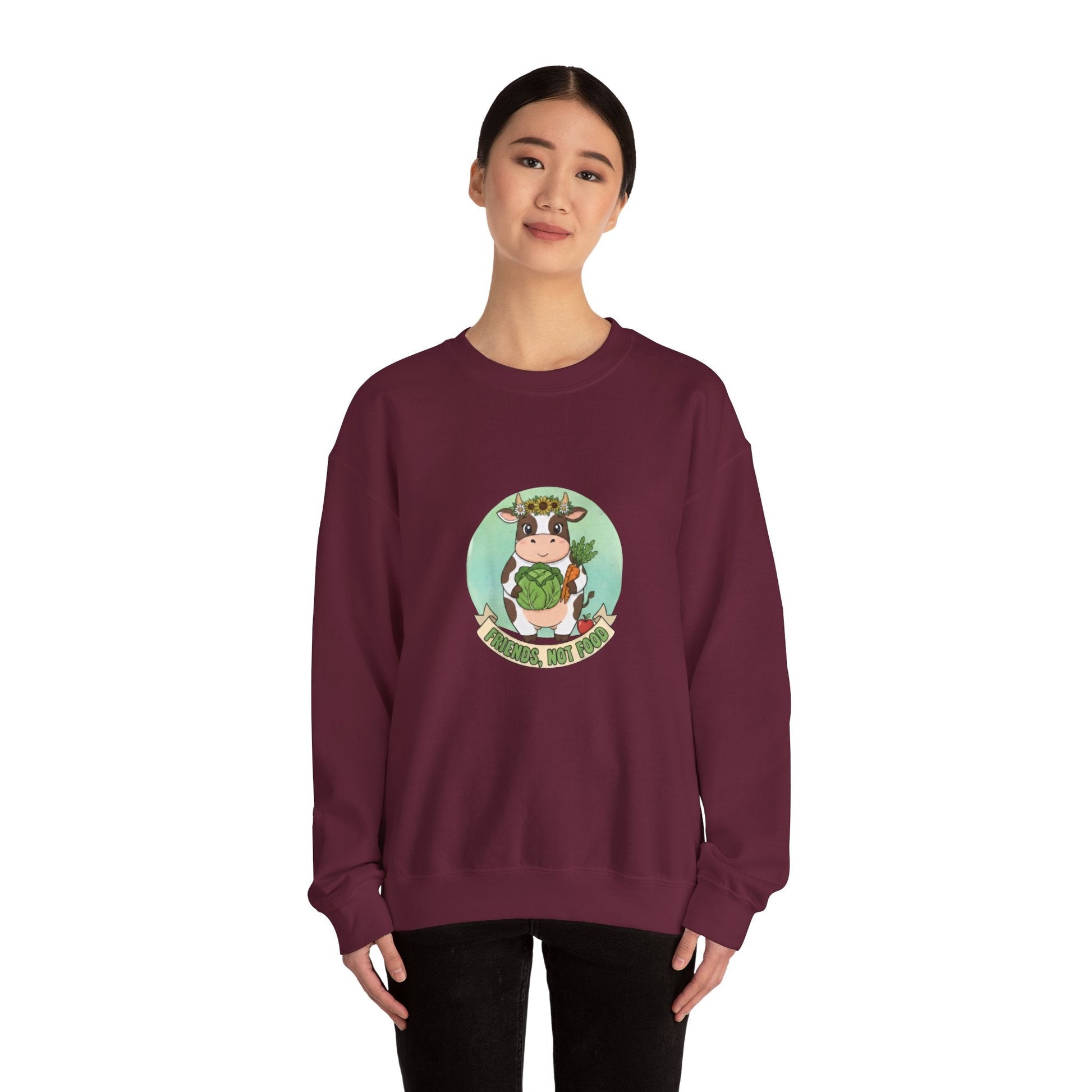 Vegan Cow Crewneck Sweatshirt — Cute Plant - Based Animal Rights Tee - PrintsyNook