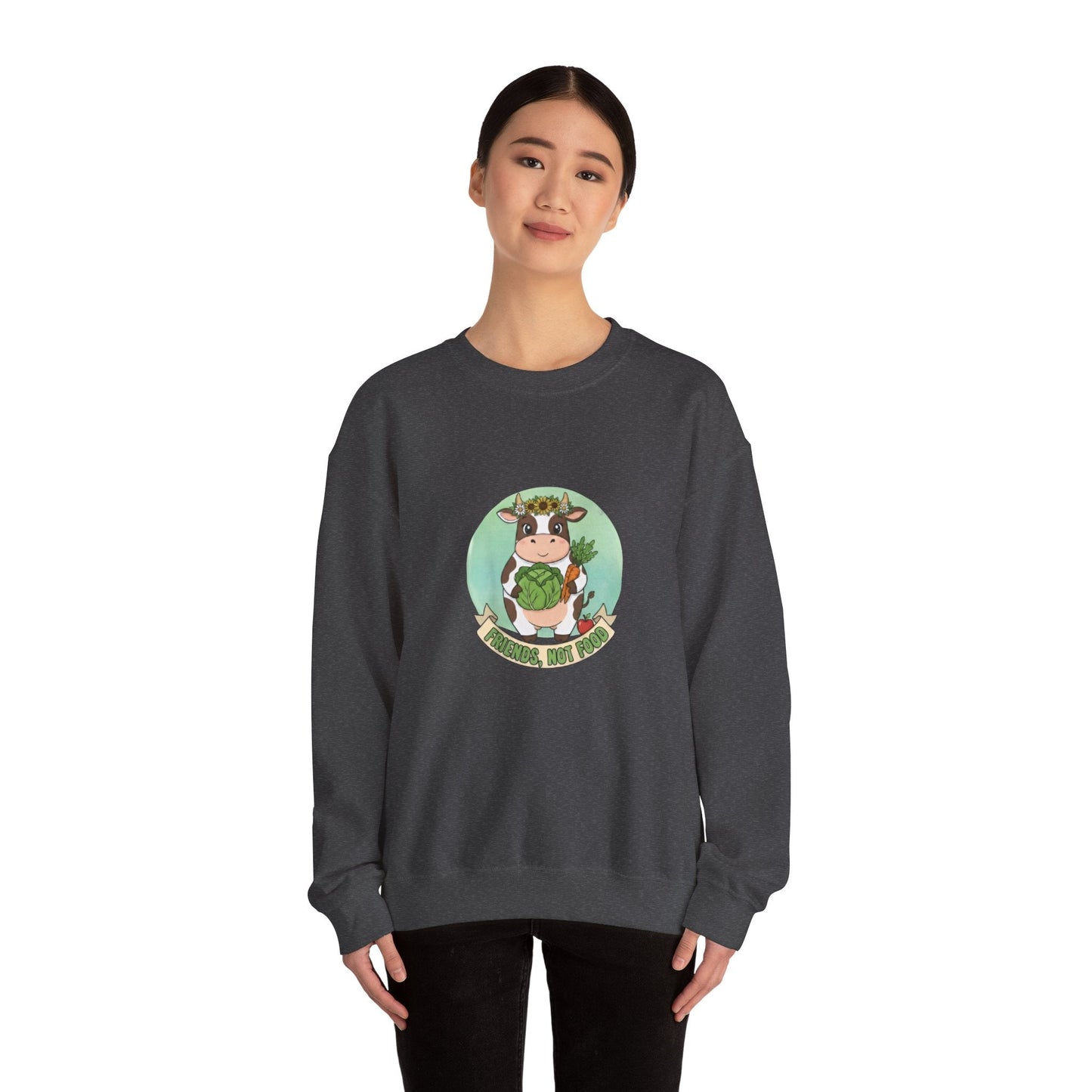 Vegan Cow Crewneck Sweatshirt — Cute Plant - Based Animal Rights Tee - PrintsyNook