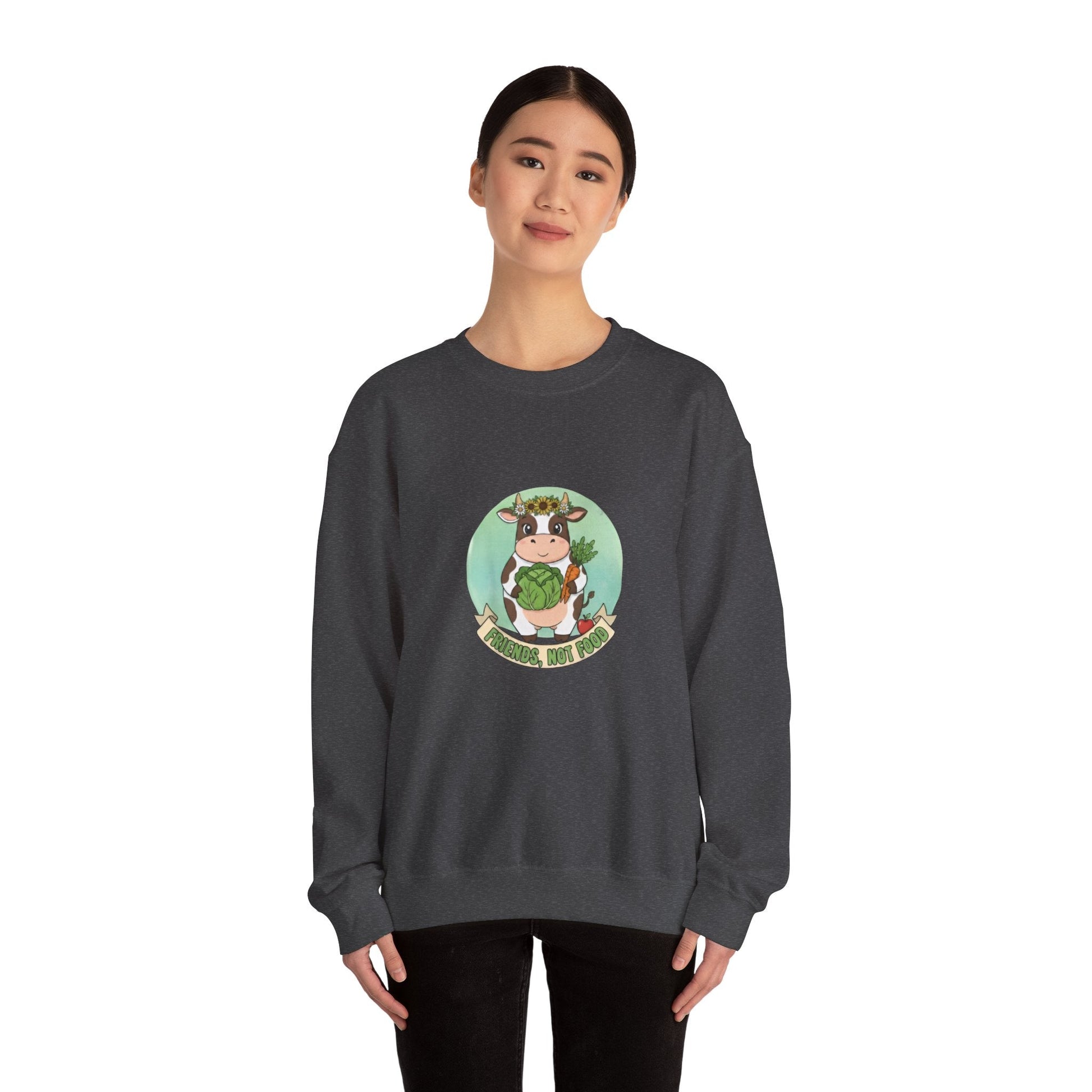Vegan Cow Crewneck Sweatshirt — Cute Plant - Based Animal Rights Tee - PrintsyNook