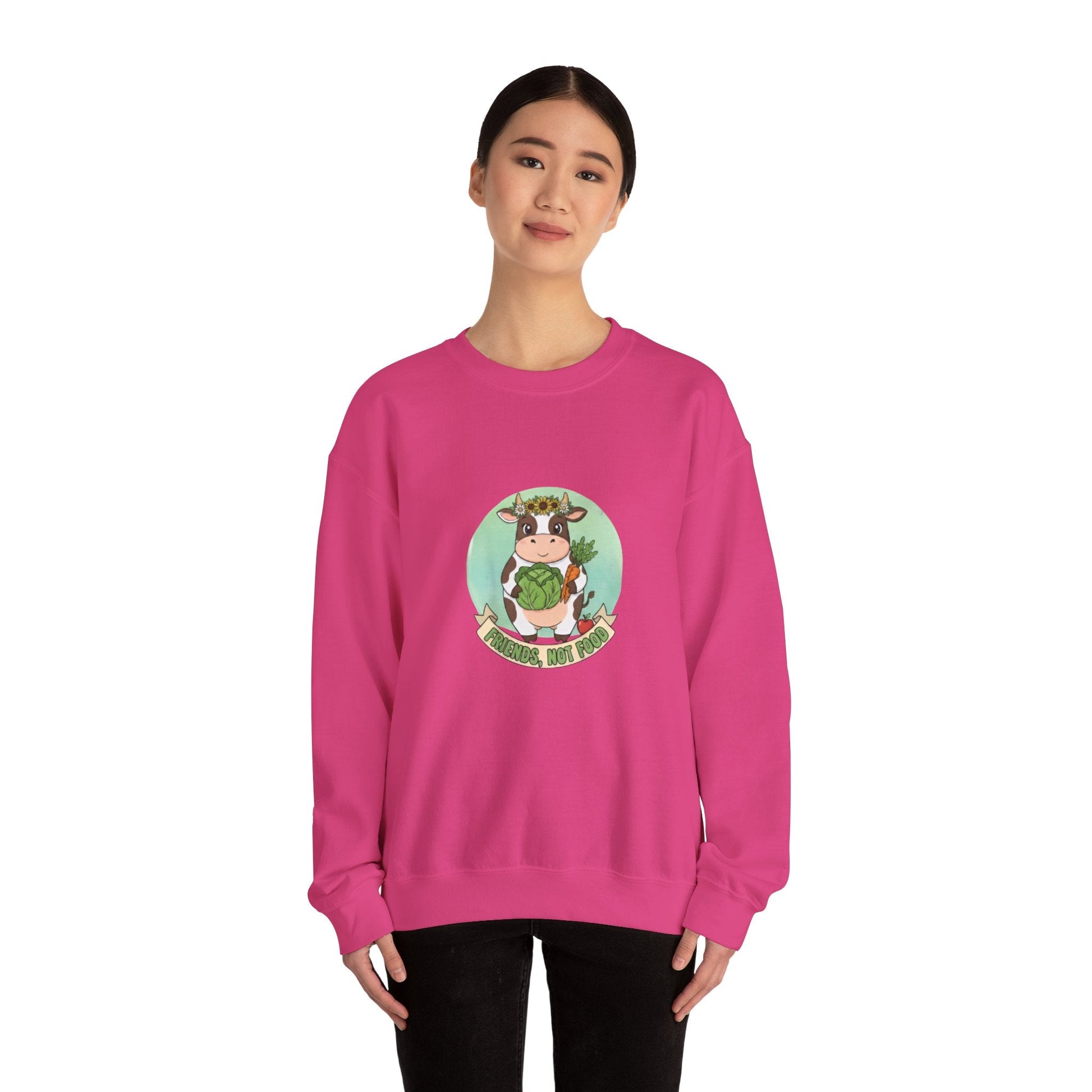 Vegan Cow Crewneck Sweatshirt — Cute Plant - Based Animal Rights Tee - PrintsyNook