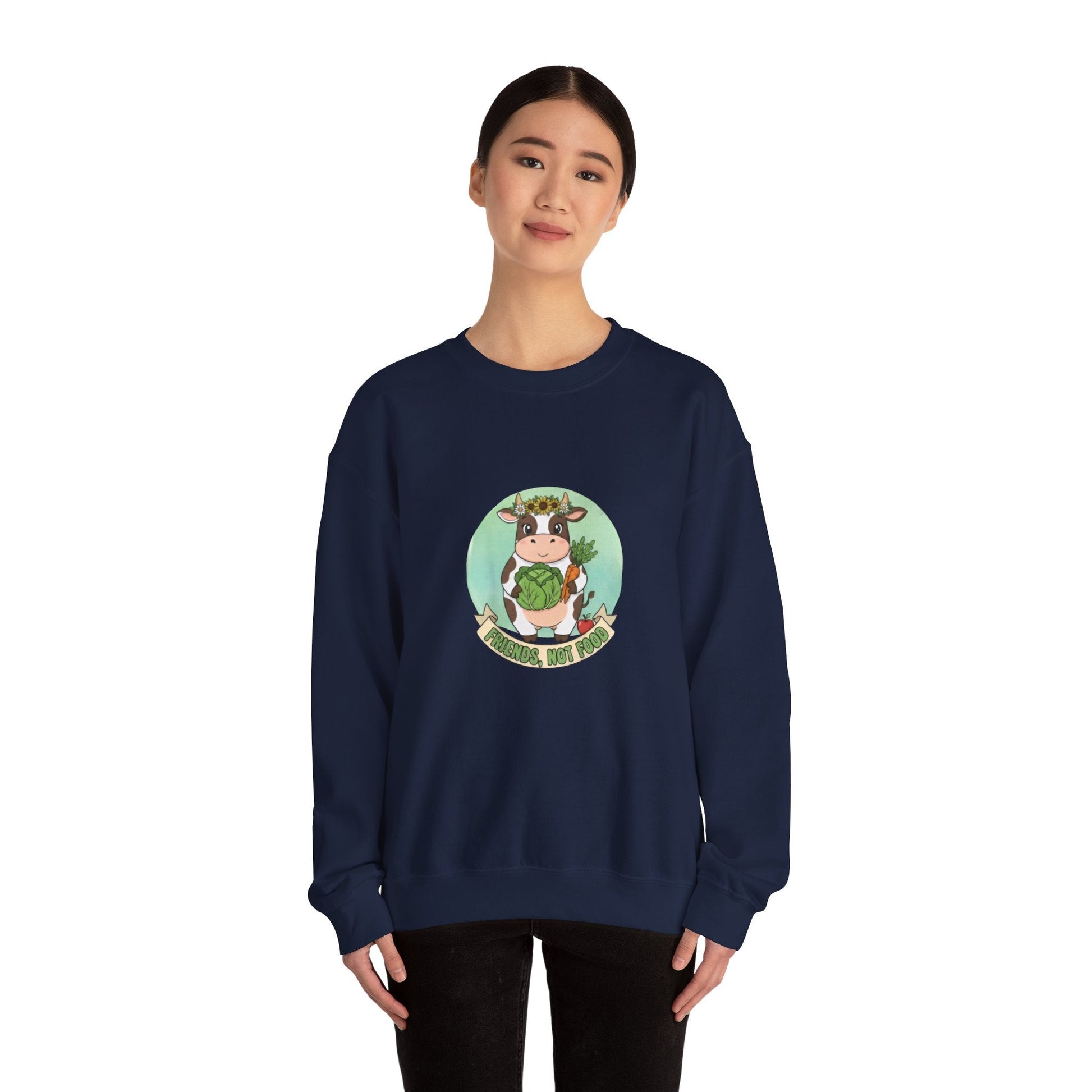 Vegan Cow Crewneck Sweatshirt — Cute Plant - Based Animal Rights Tee - PrintsyNook