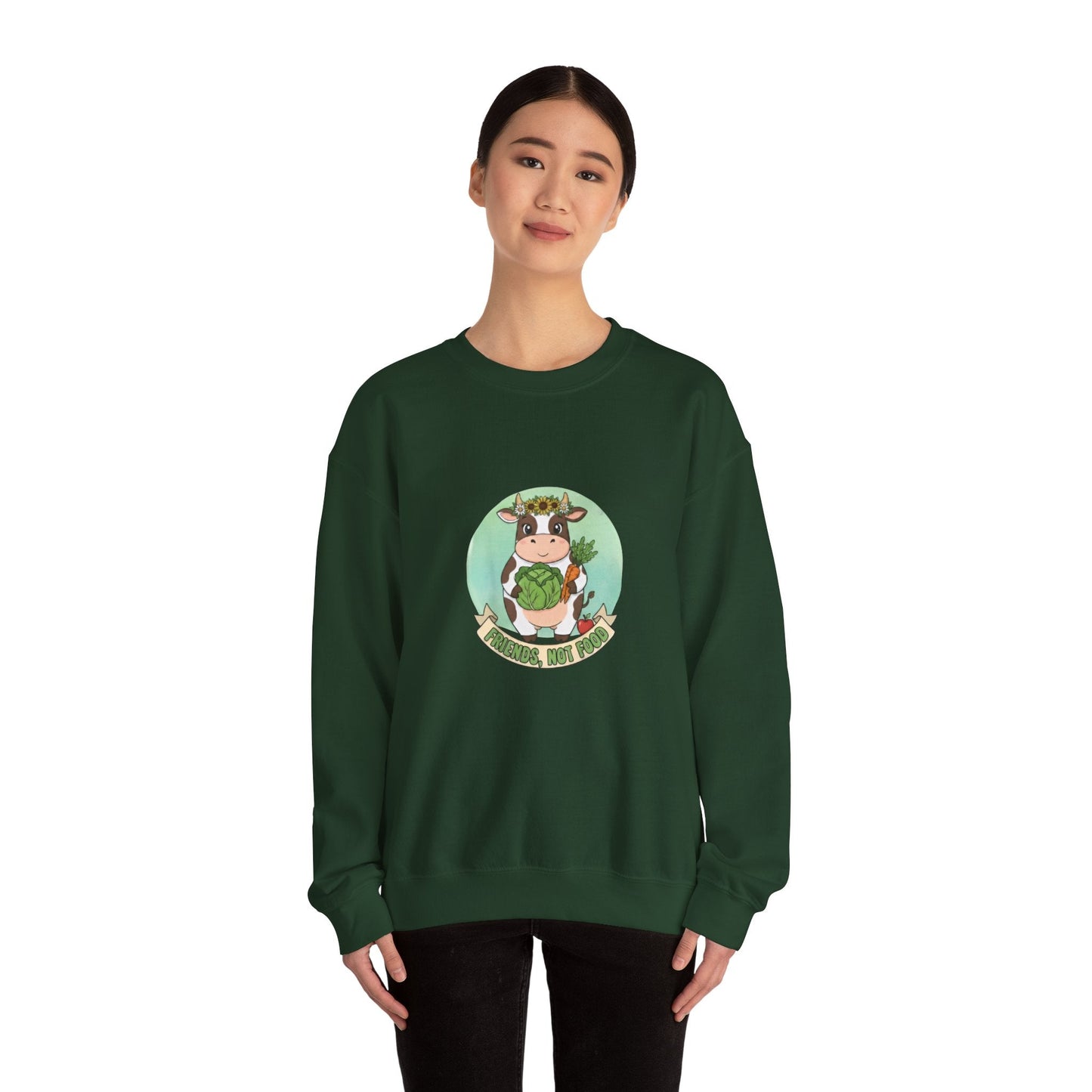 Vegan Cow Crewneck Sweatshirt — Cute Plant - Based Animal Rights Tee - PrintsyNook