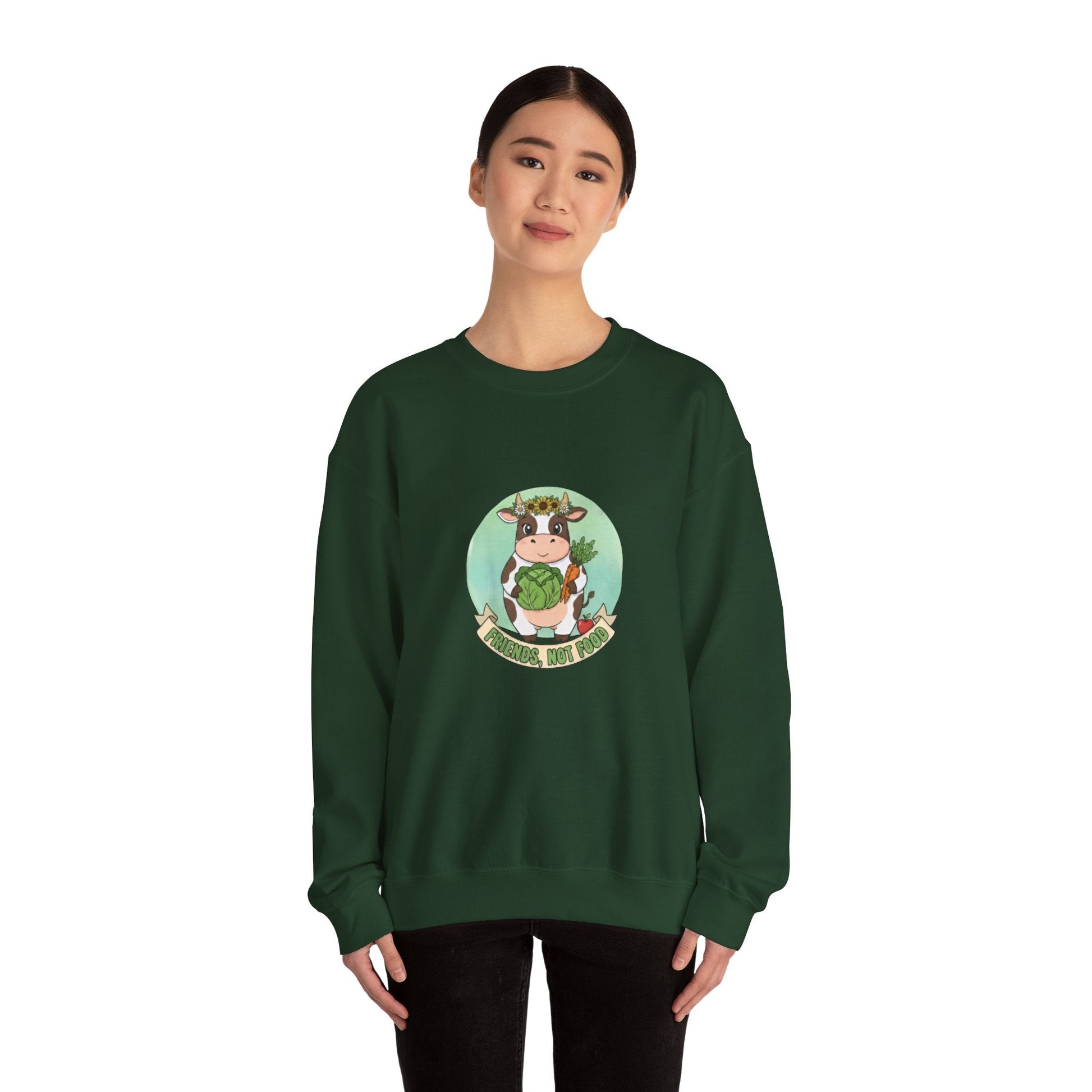 Vegan Cow Crewneck Sweatshirt — Cute Plant - Based Animal Rights Tee - PrintsyNook