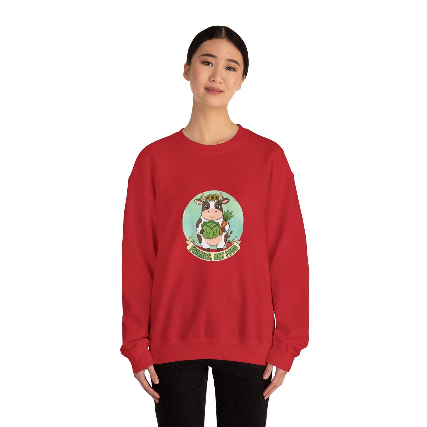 Vegan Cow Crewneck Sweatshirt — Cute Plant - Based Animal Rights Tee - PrintsyNook