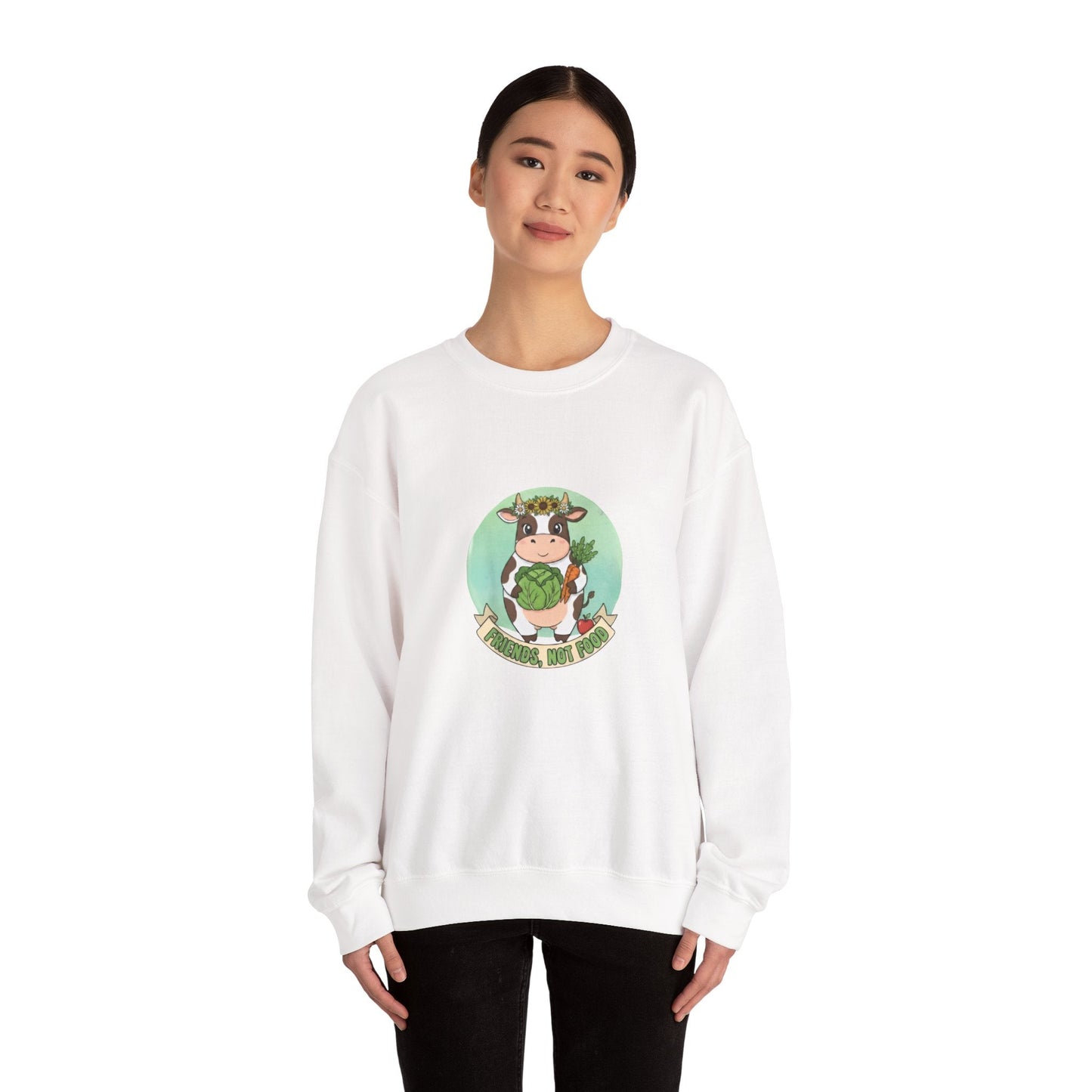 Vegan Cow Crewneck Sweatshirt — Cute Plant - Based Animal Rights Tee - PrintsyNook