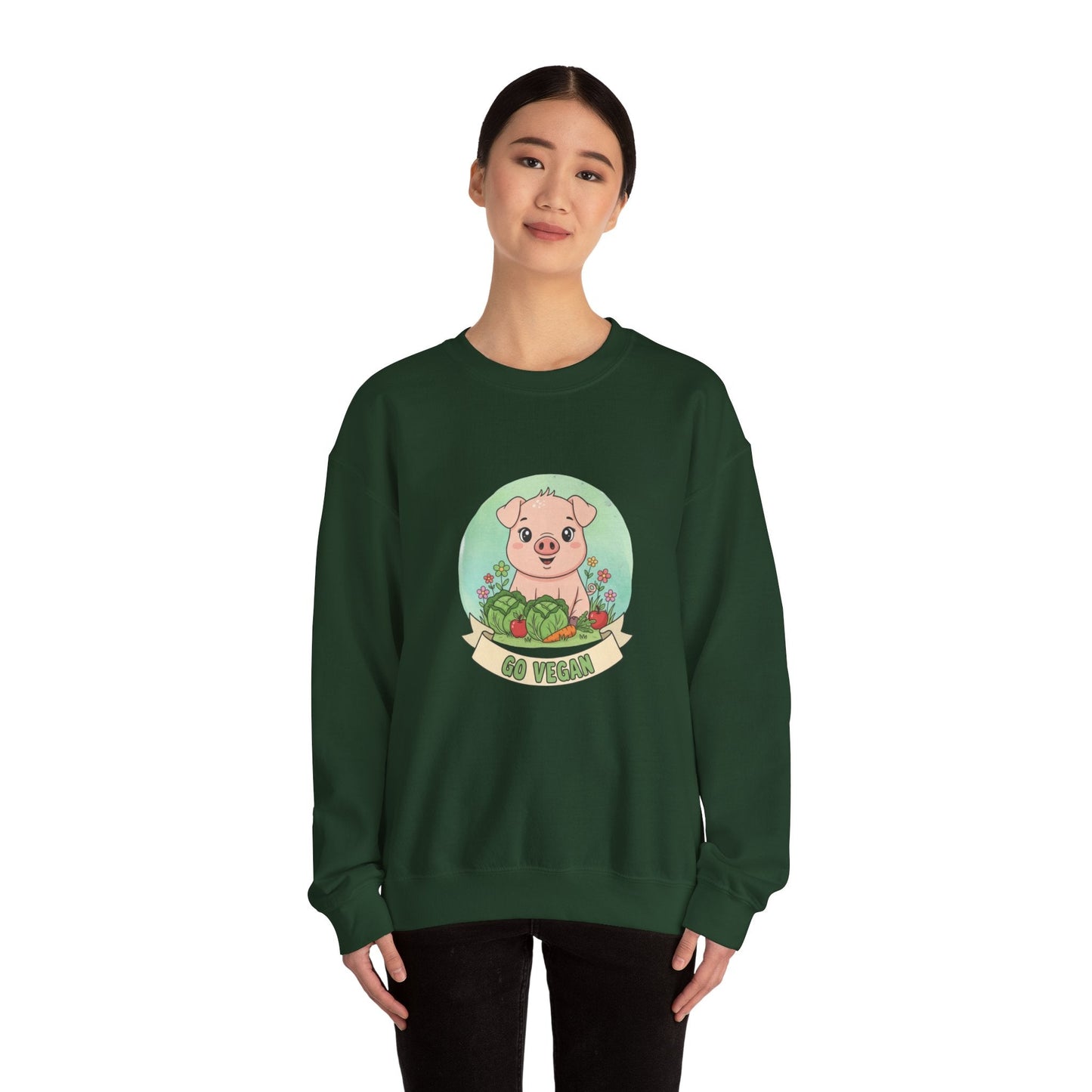 Vegan Pig Crewneck Sweatshirt — Animal Rights Vegan Merch - PrintsyNook