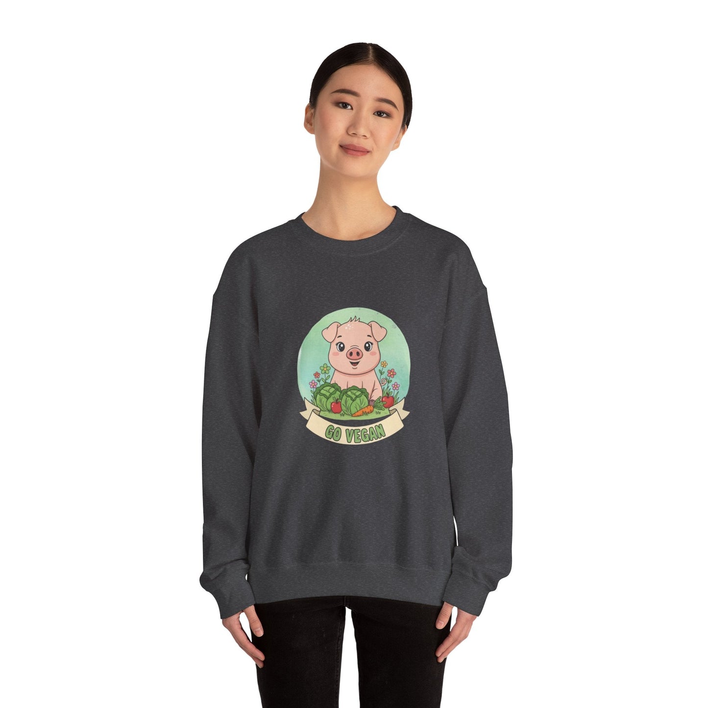 Vegan Pig Crewneck Sweatshirt — Animal Rights Vegan Merch - PrintsyNook