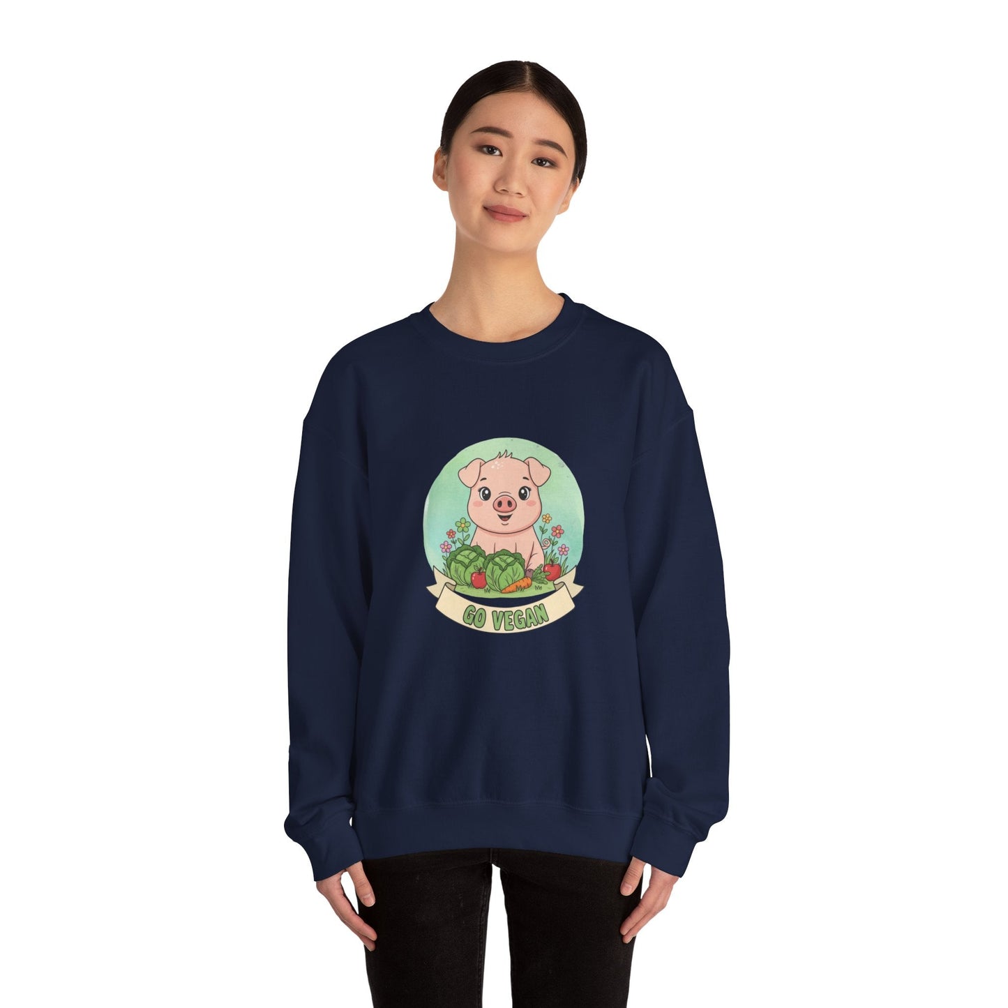 Vegan Pig Crewneck Sweatshirt — Animal Rights Vegan Merch - PrintsyNook