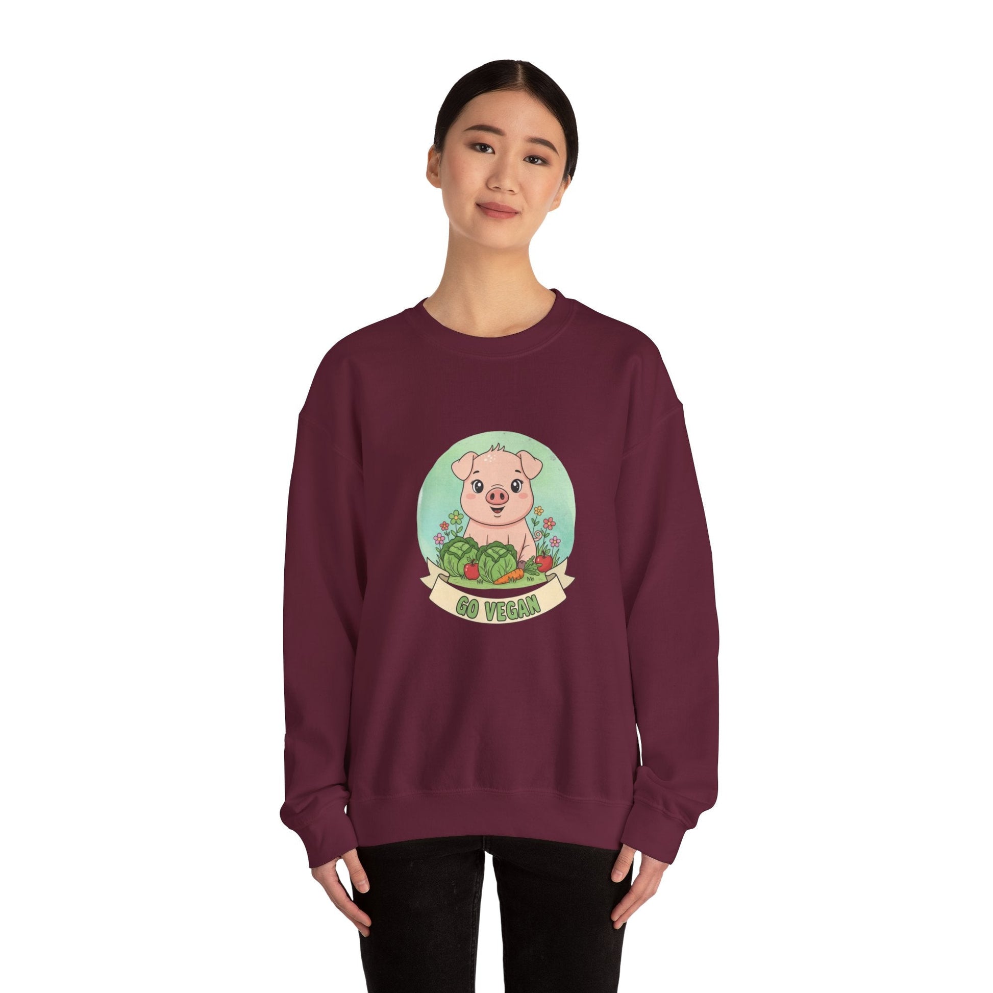 Vegan Pig Crewneck Sweatshirt — Animal Rights Vegan Merch - PrintsyNook