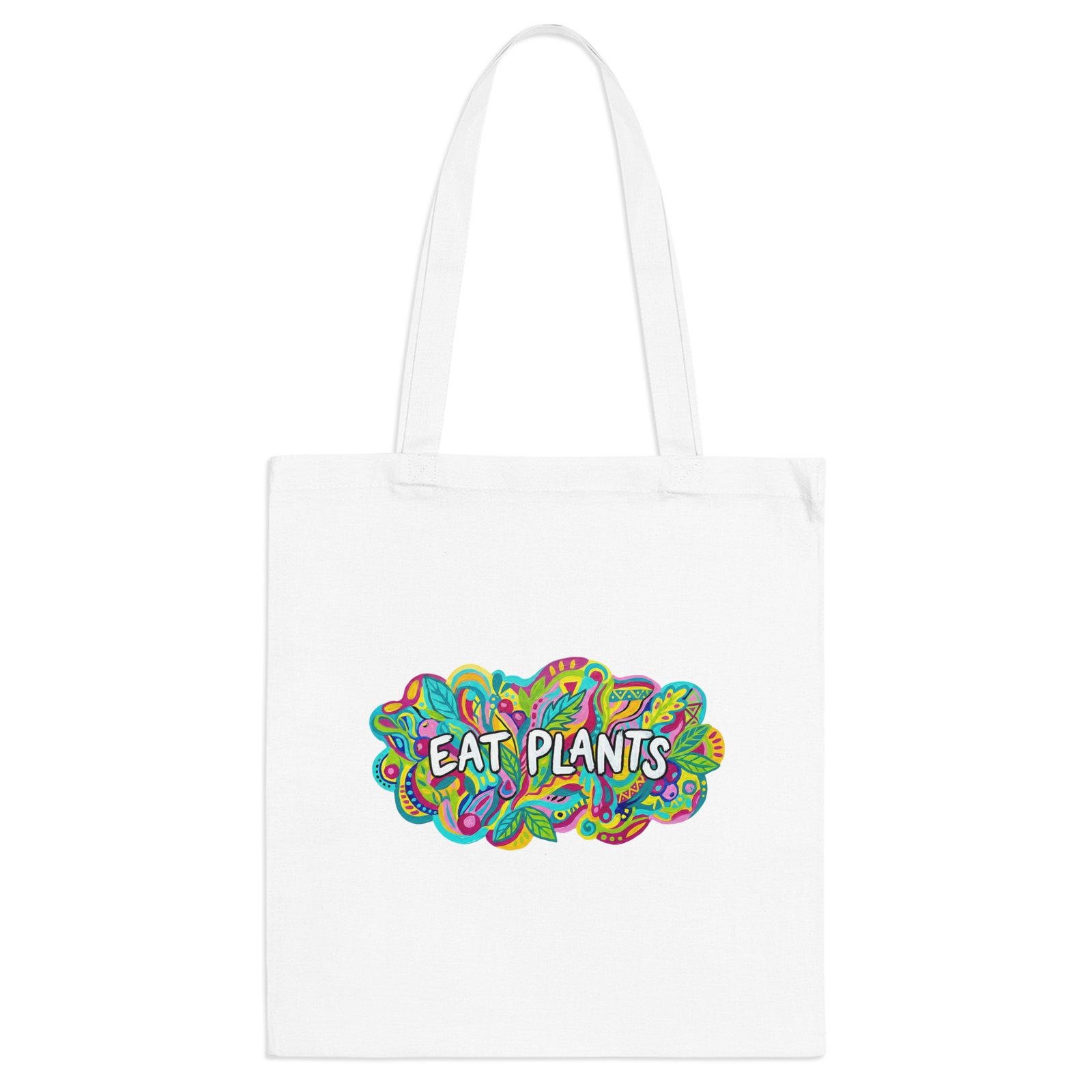 Eat Plants Colorful Tote Bag — Vegan Grocery & Market Shopper