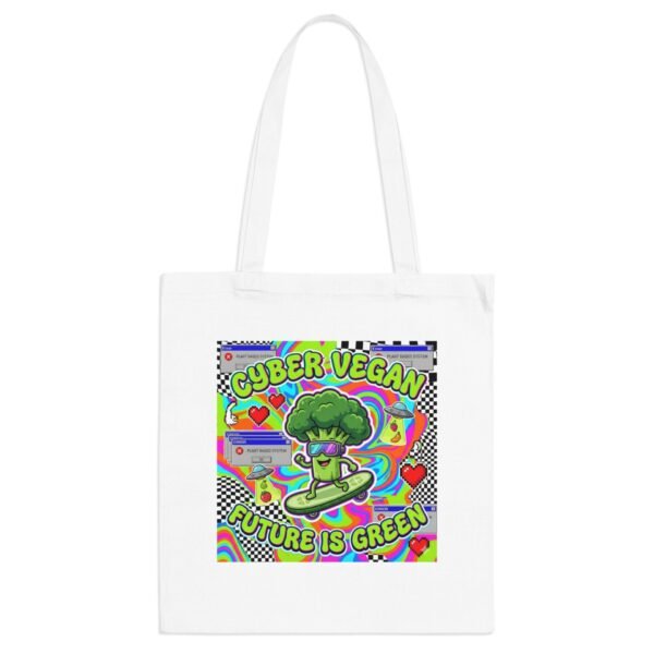 Cyber Vegan Tote Bag — 'Future Is Green' Retro Neon Broccoli Reusable Grocery Bag